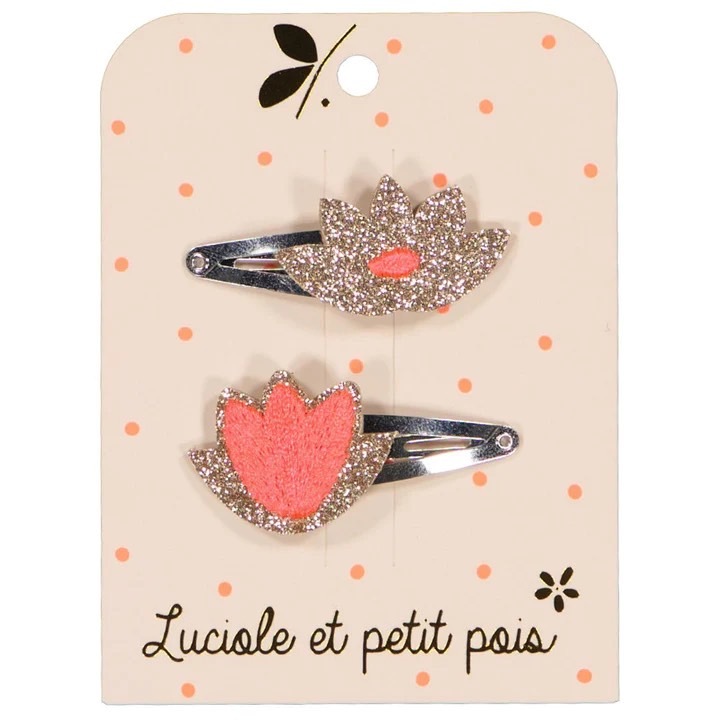 法國 Luciole et Petit Pois/ Lotus flower hair clip - Orange neon（一對)