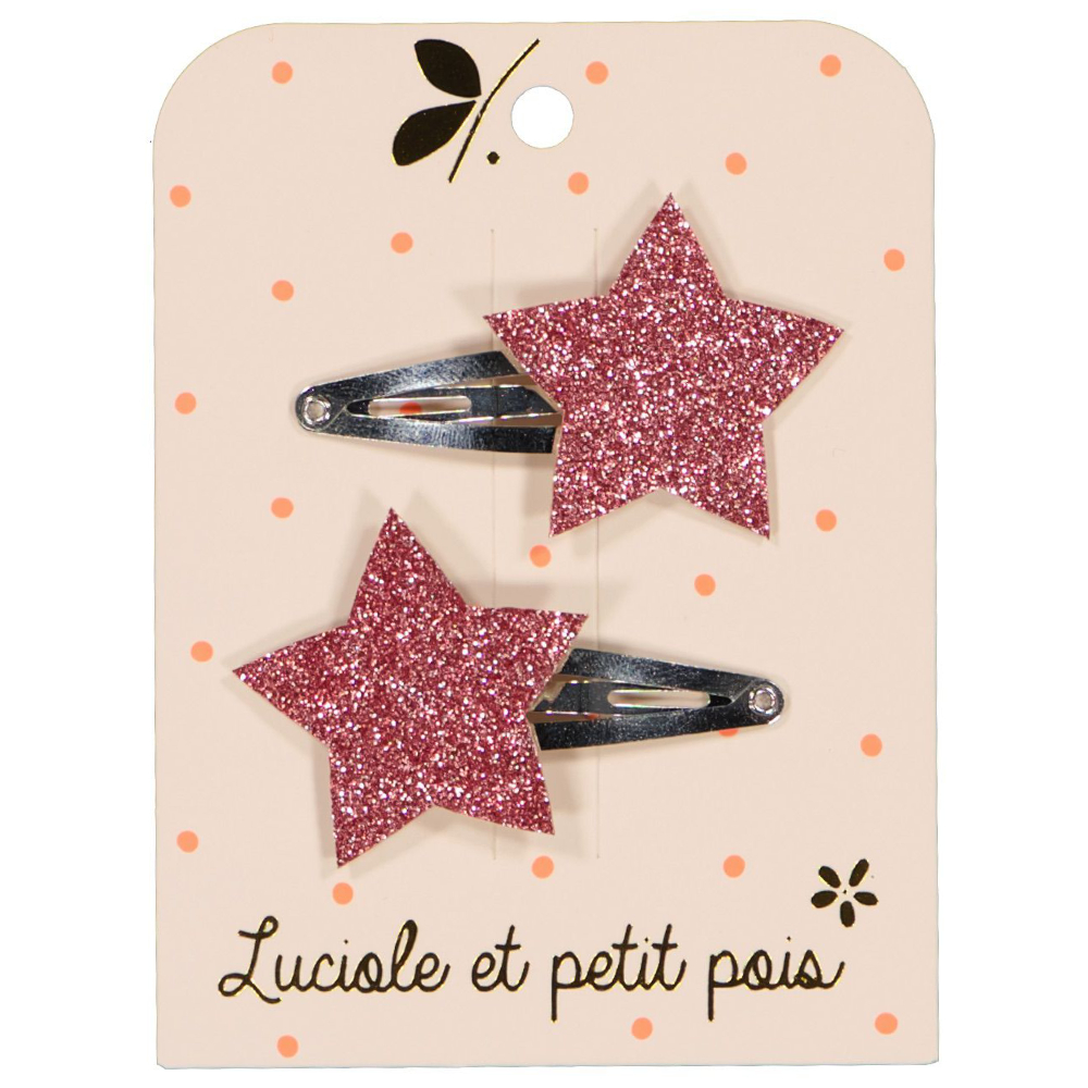 法國 Luciole et Petit Pois/ Star hair clips Raspberry Glitter（一對）