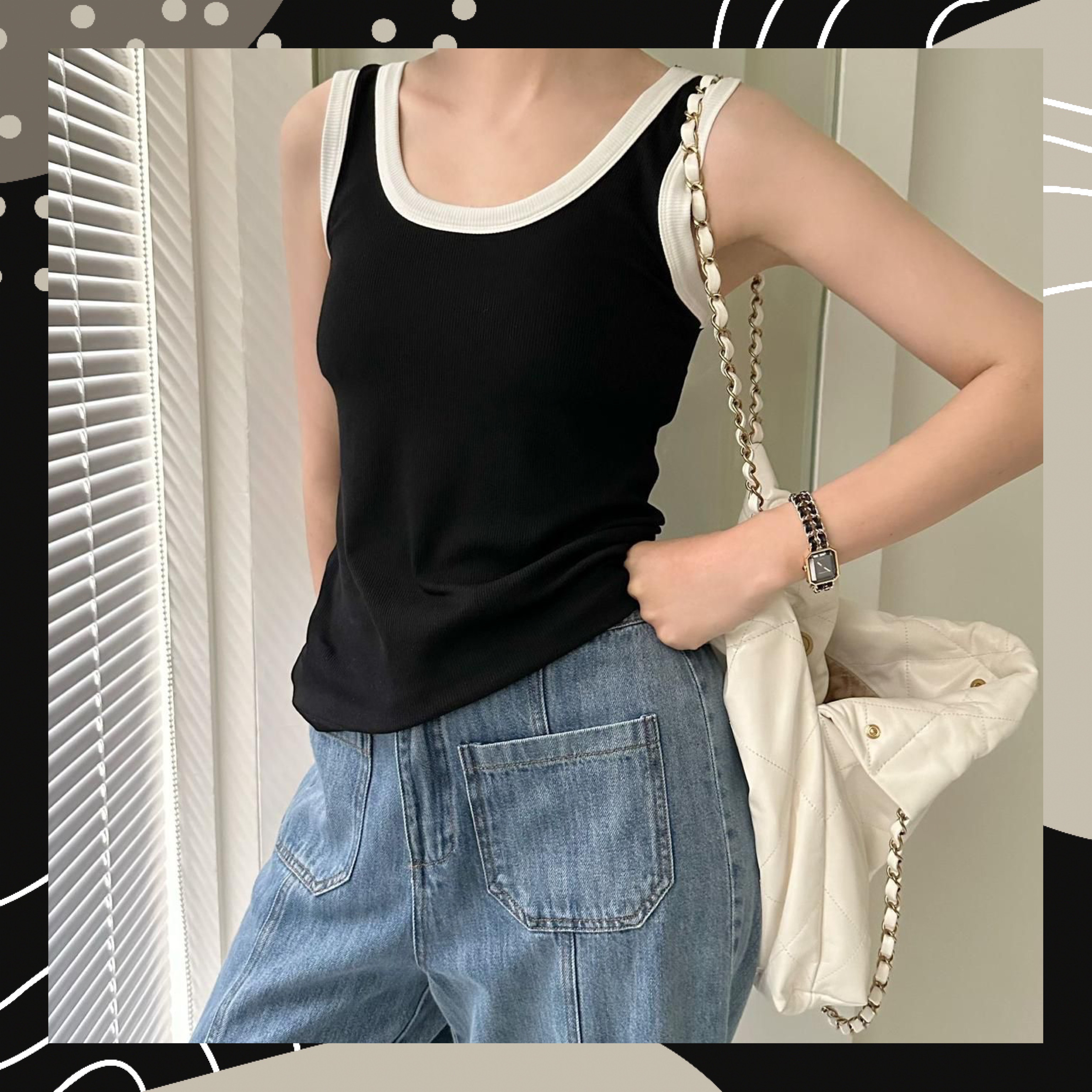 【BONNIE】坑紋拼色邊背心