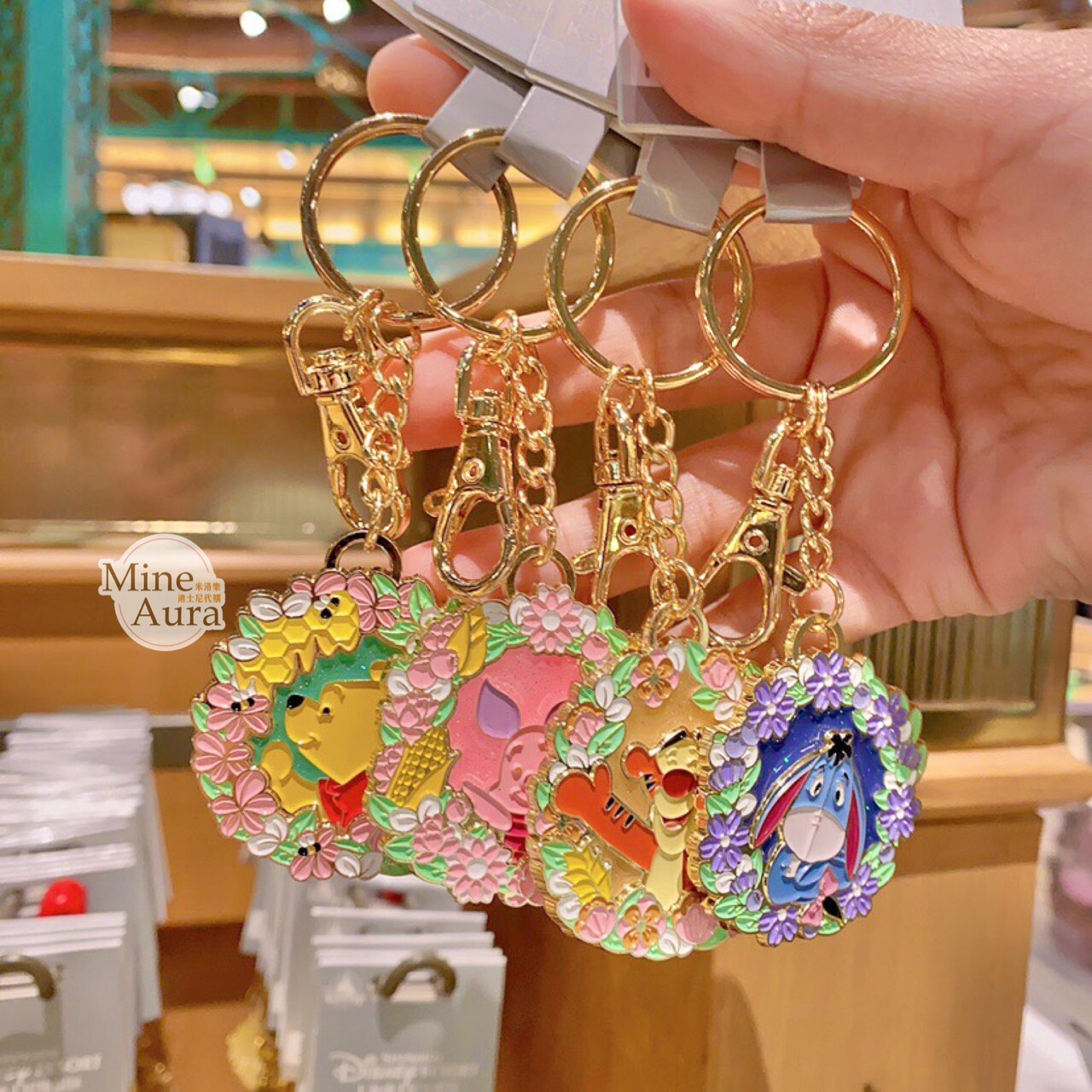 小熊維尼 Winnie the Pooh 花圈造型 金屬 鑰匙圈 吊飾 -上海迪士尼樂園