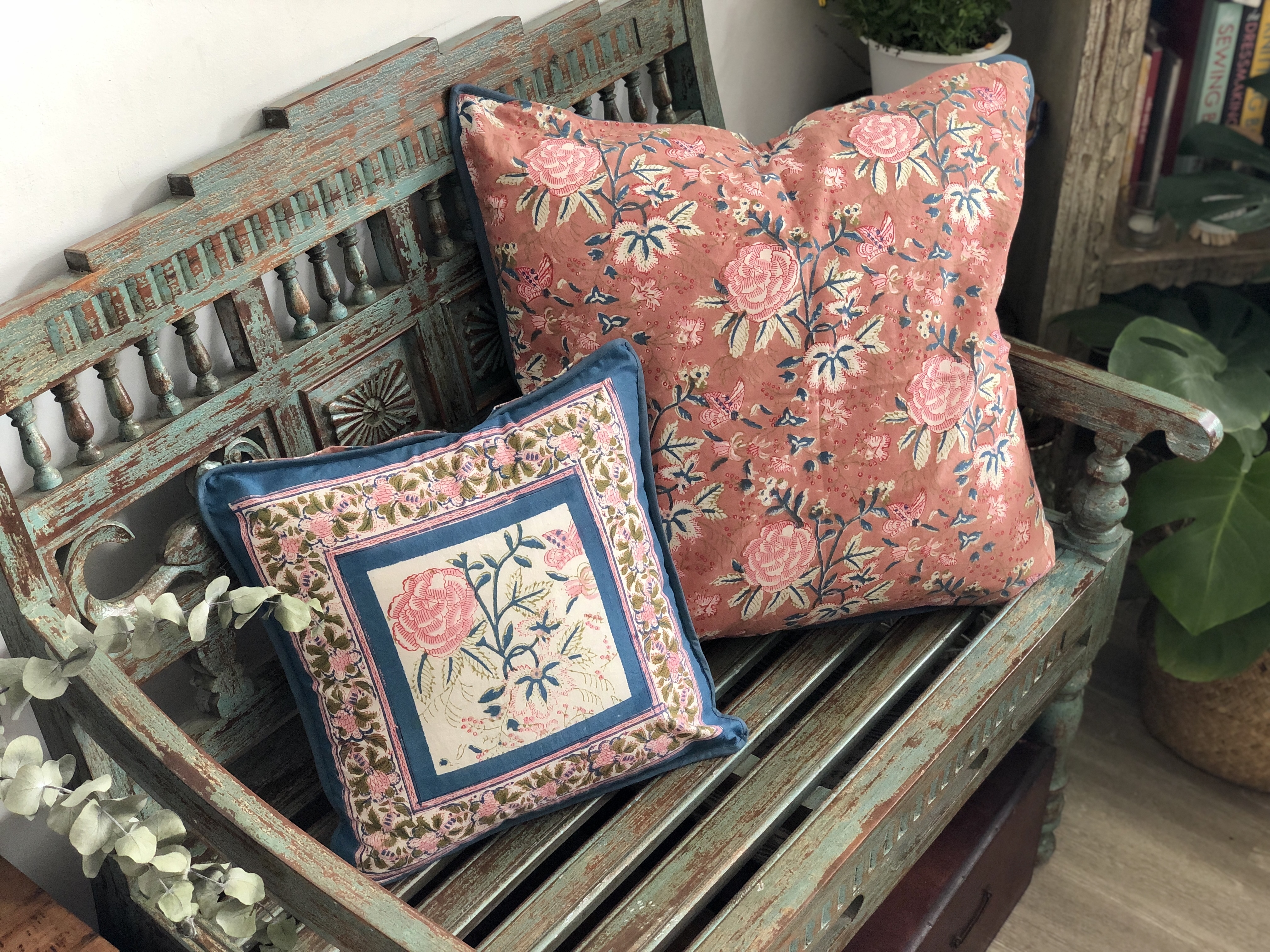 伊斯坦堡胭玫瑰  純棉蓋印抱枕套