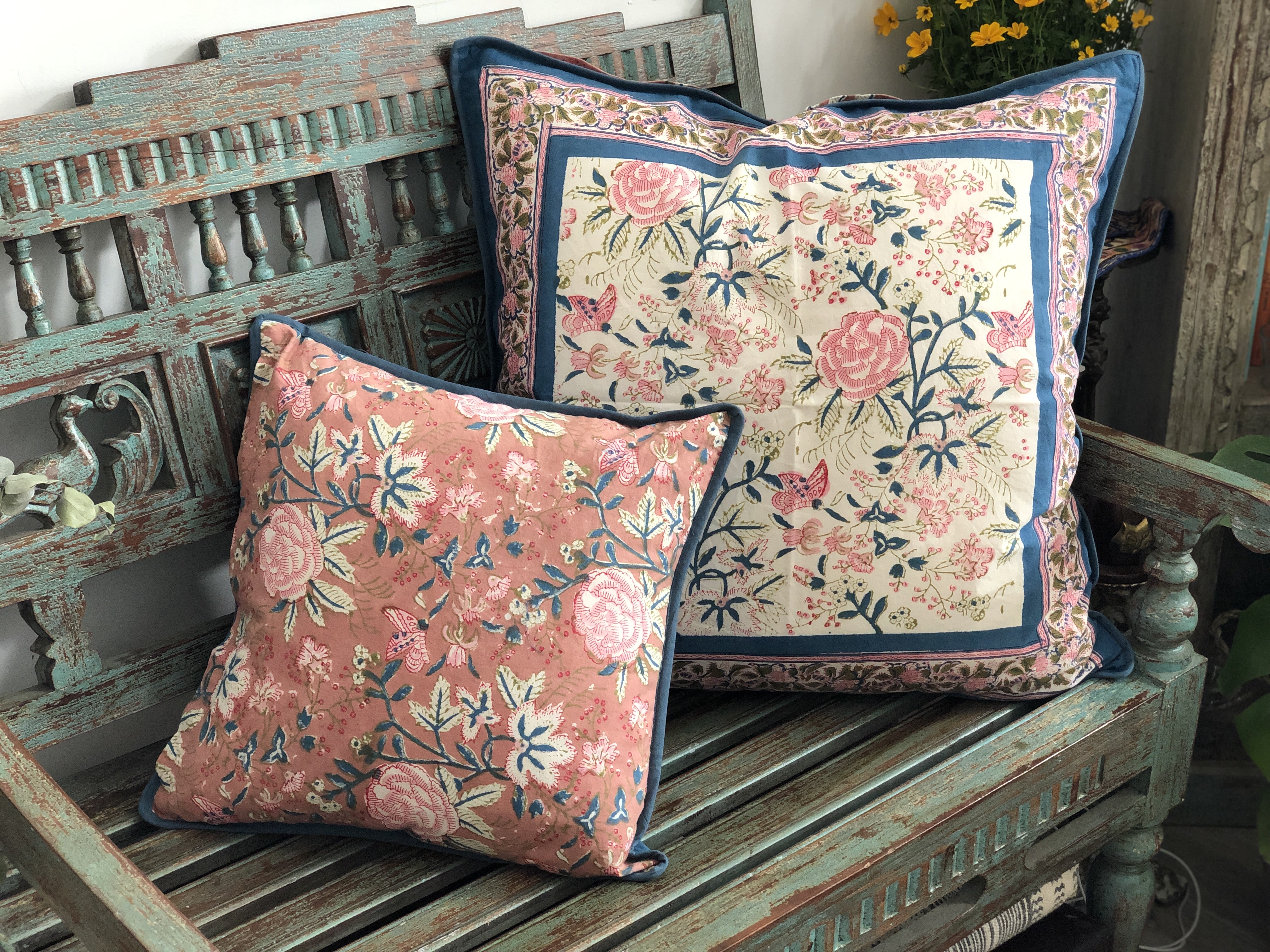 伊斯坦堡胭玫瑰  純棉蓋印抱枕套