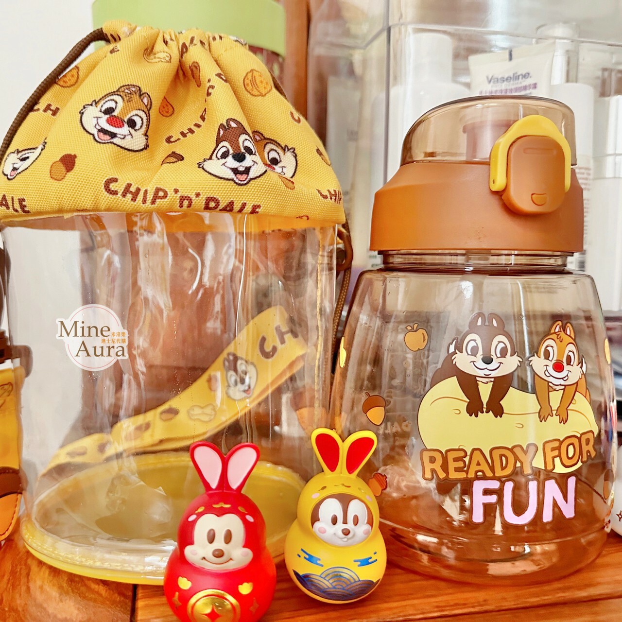 奇奇蒂蒂 Chip 'n Dale 大容量 胖胖壺 水壺 + 透明束口斜背袋 2入組 -上海迪士尼樂園