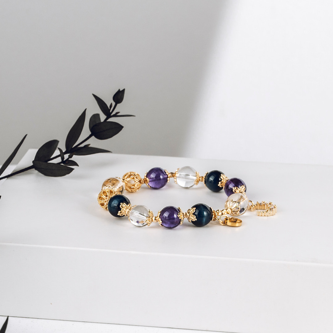 【月野】赫卡忒的指引-白水晶紫水晶藍虎眼石水晶手鍊/水晶手串