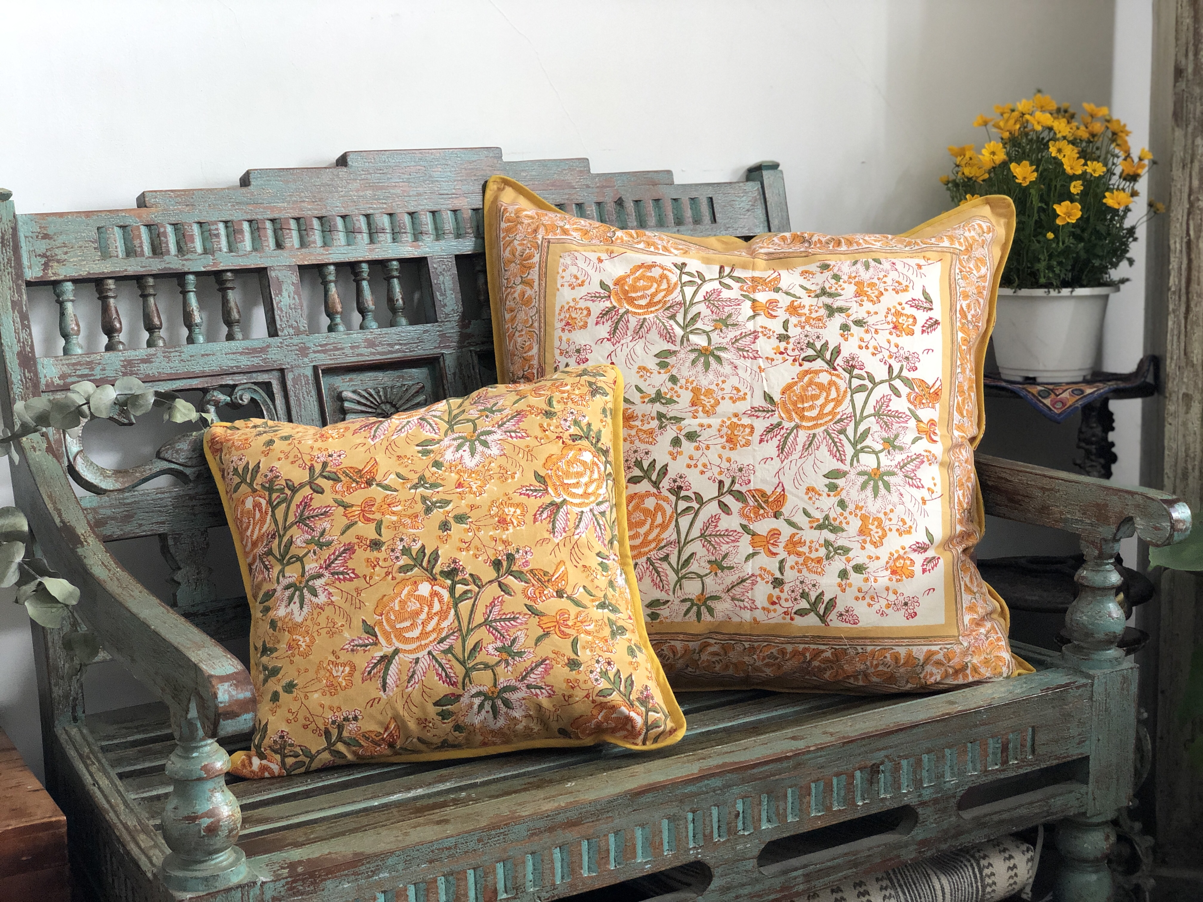 伊斯坦堡黃玫瑰  純棉蓋印抱枕套