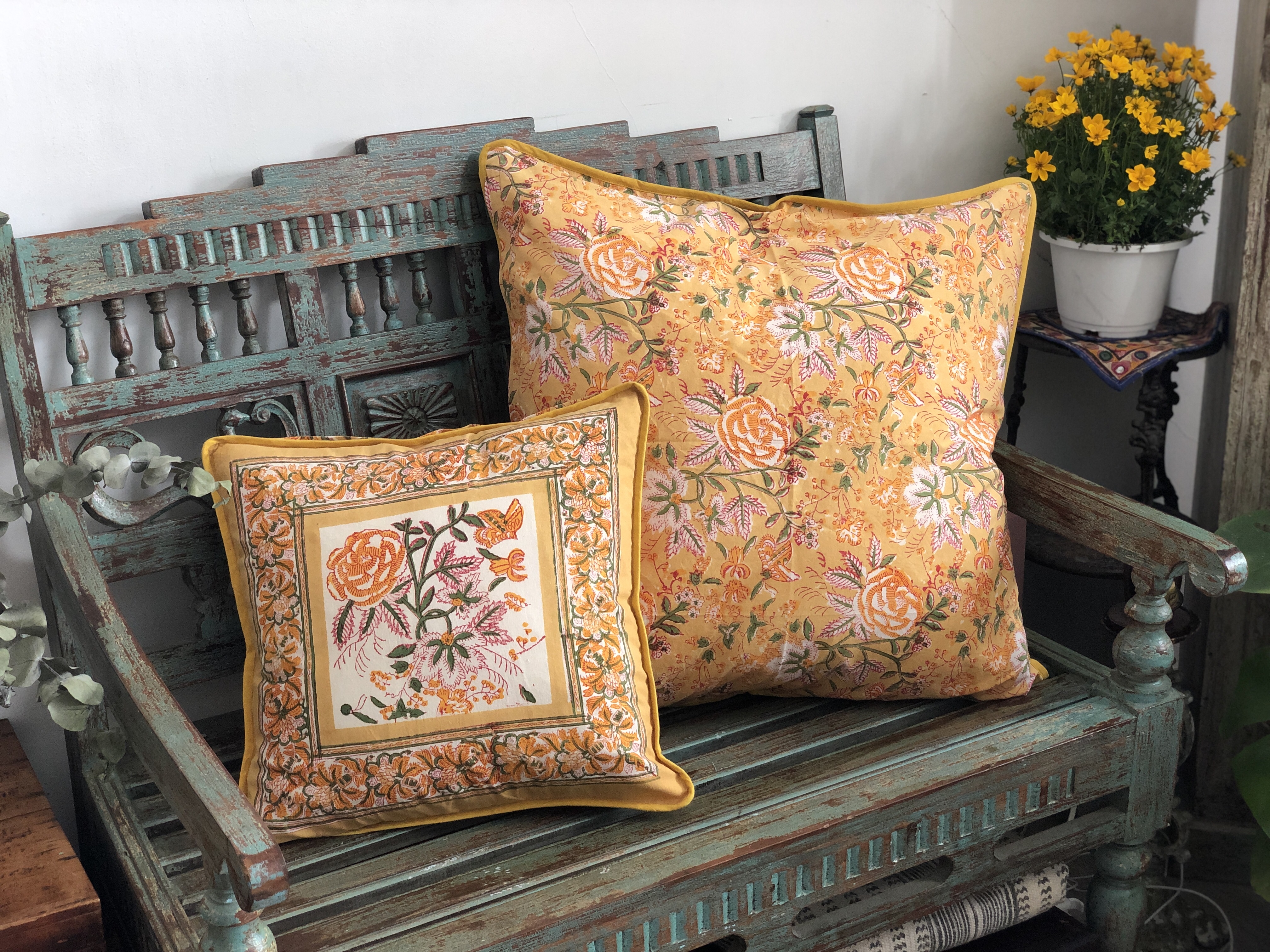 伊斯坦堡黃玫瑰  純棉蓋印抱枕套