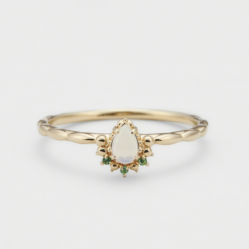 【輕奢】黃金時代-14K金+925純銀蛋白石、綠尖晶戒指