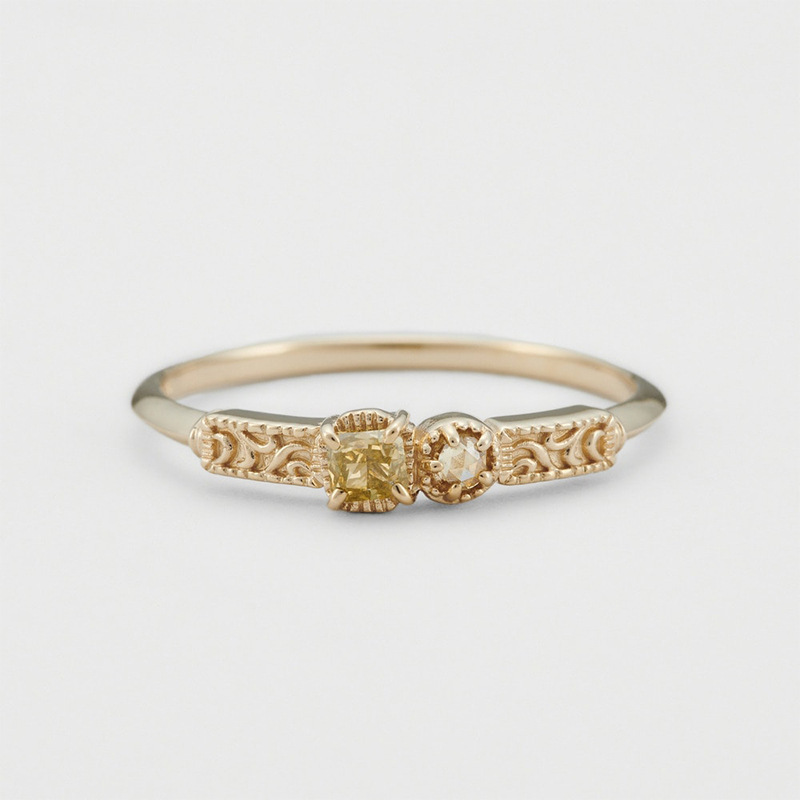 【輕奢】黎明之吻-14K金+925純銀黃晶白鋯戒指