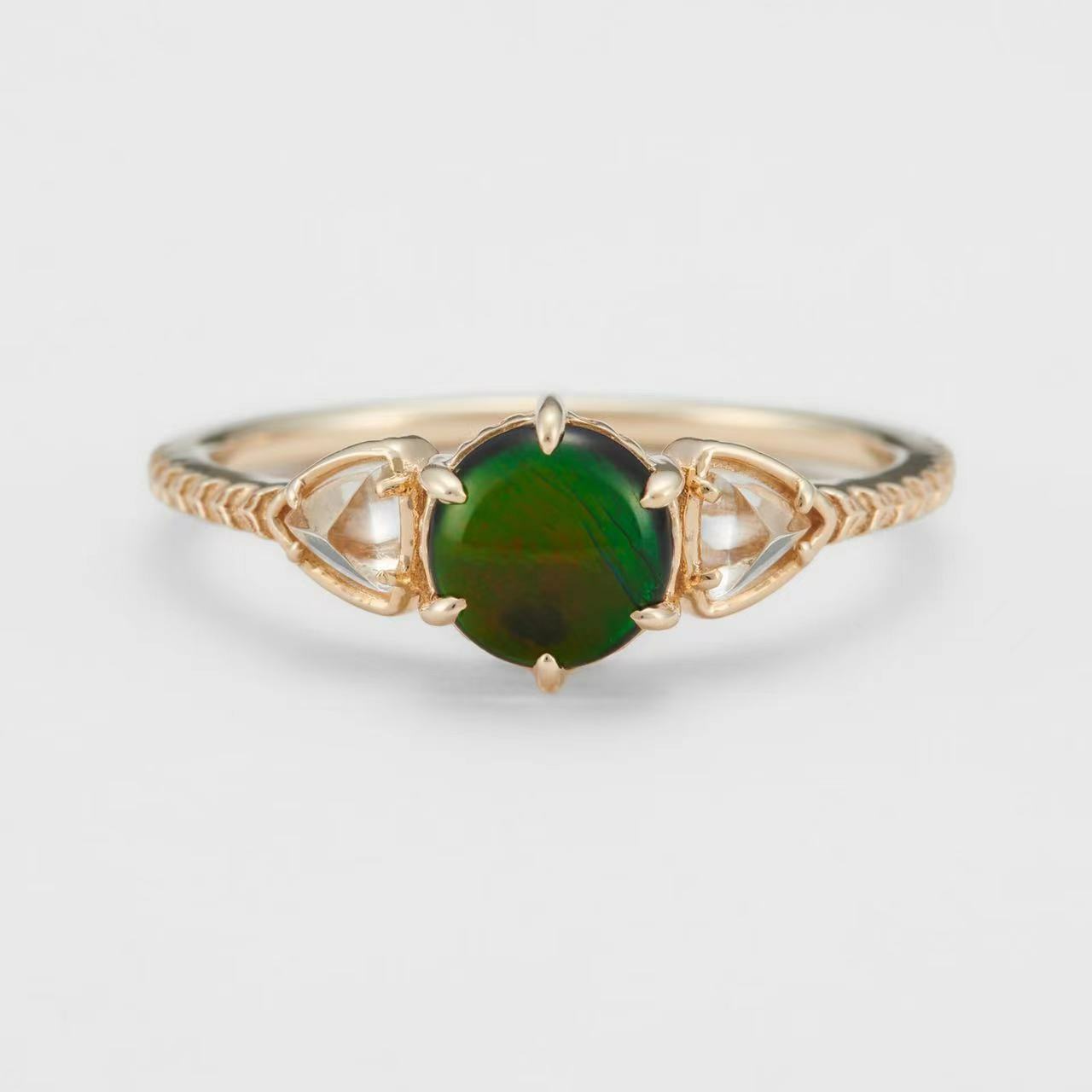 【輕奢】明珠斑斓-14K金+925純銀白水晶斑斓石戒指