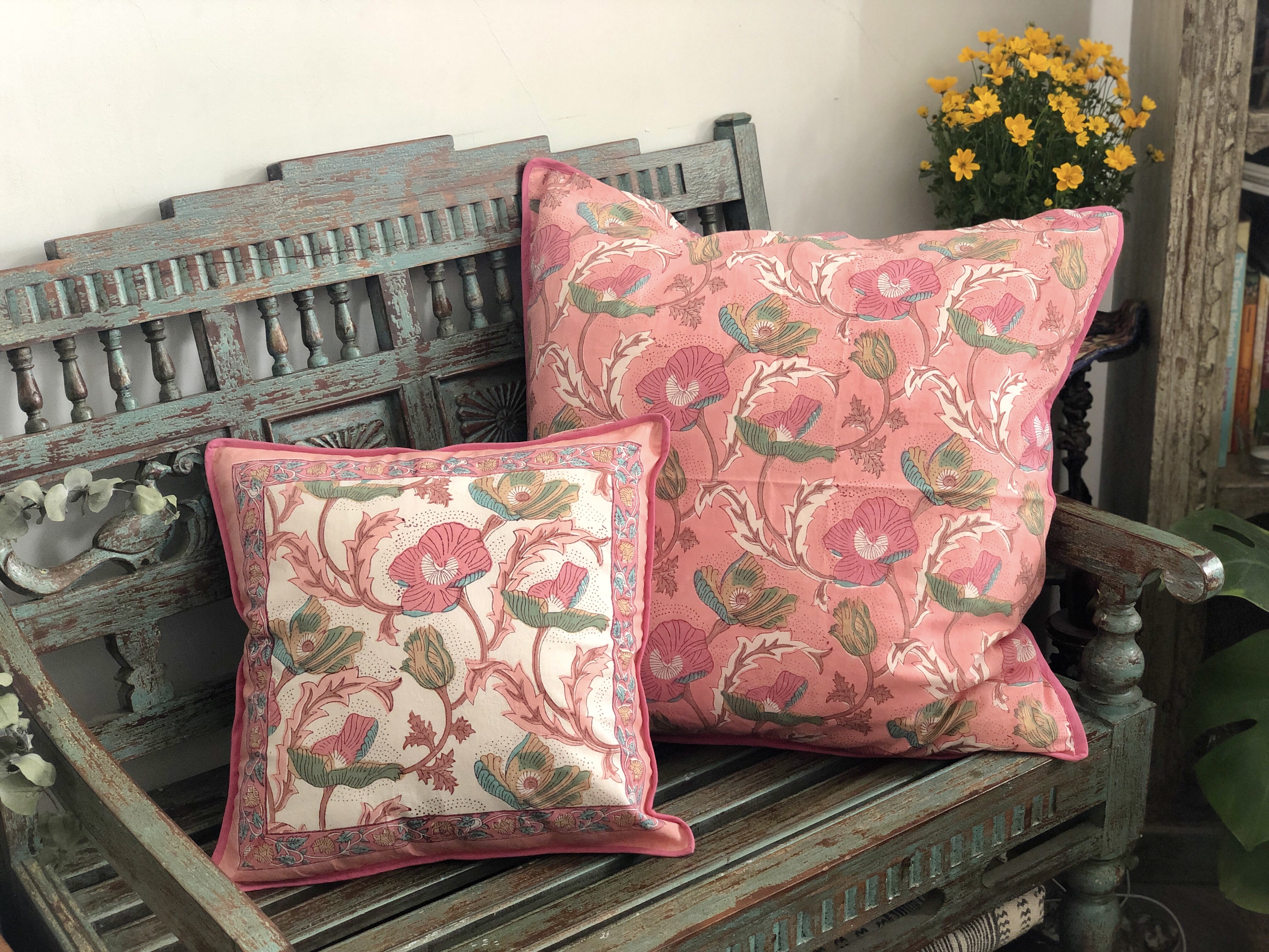 齋浦爾甜心  純棉蓋印抱枕套