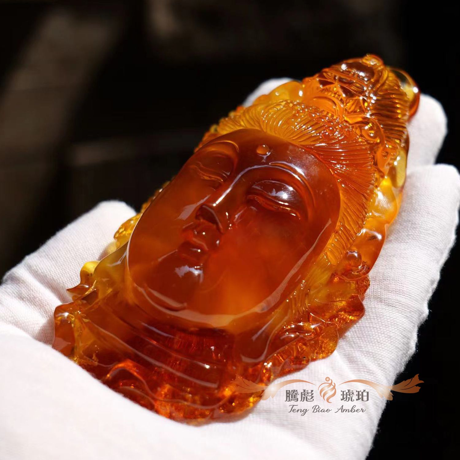 收藏級3A天然波羅的海帶皮氧化意境蜜蠟觀音佛首擺件