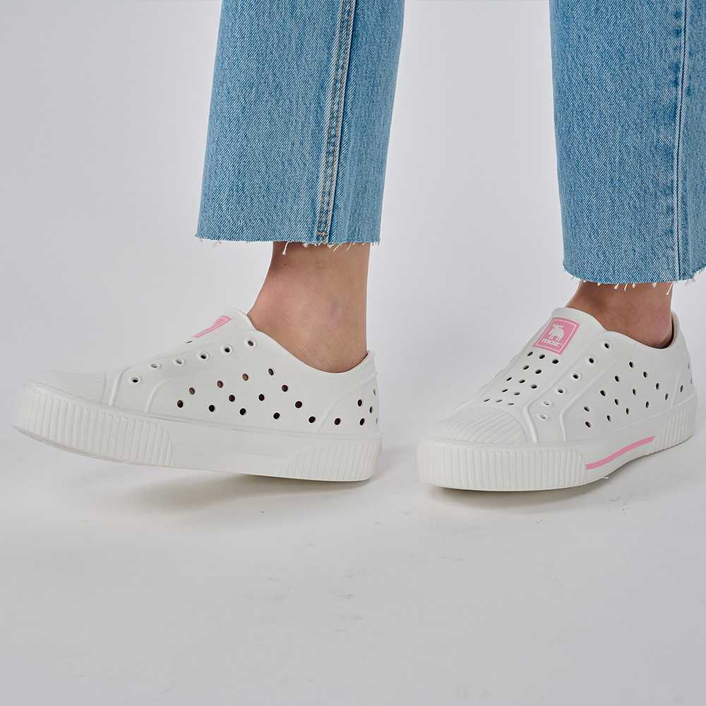 moz瑞典 駝鹿 洞洞餅乾水鞋 (白/粉標) 全球首創 舒適厚底 防潑水+全防水-附鞋扣