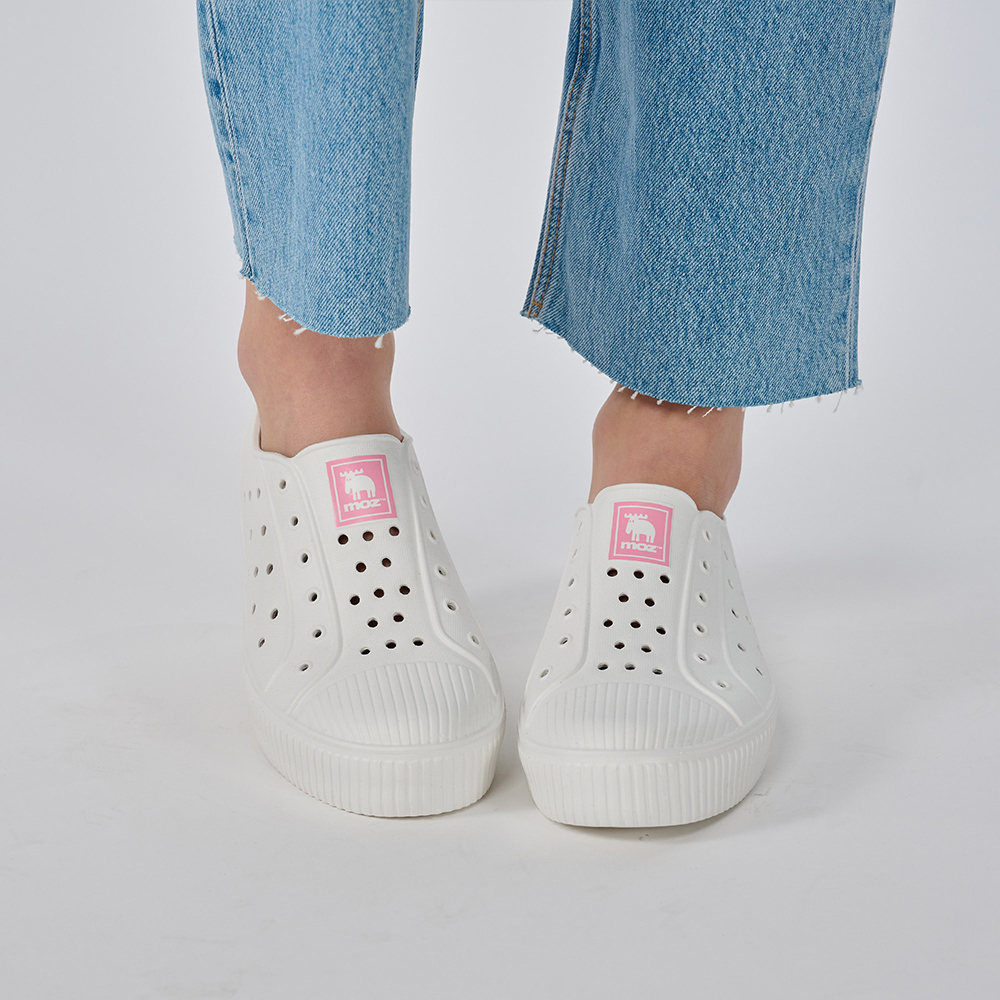 moz瑞典 駝鹿 洞洞餅乾水鞋 (白/粉標) 全球首創 舒適厚底 防潑水+全防水-附鞋扣