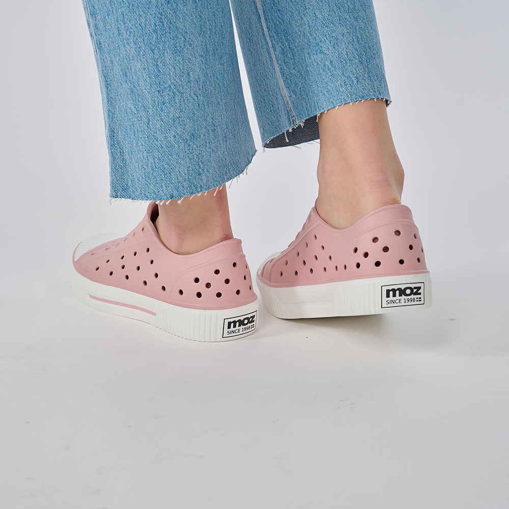 moz瑞典 駝鹿 雙色洞洞餅乾水鞋 (奶蓋珊瑚粉) 全球首創 舒適厚底 防潑水+全防水-附鞋扣
