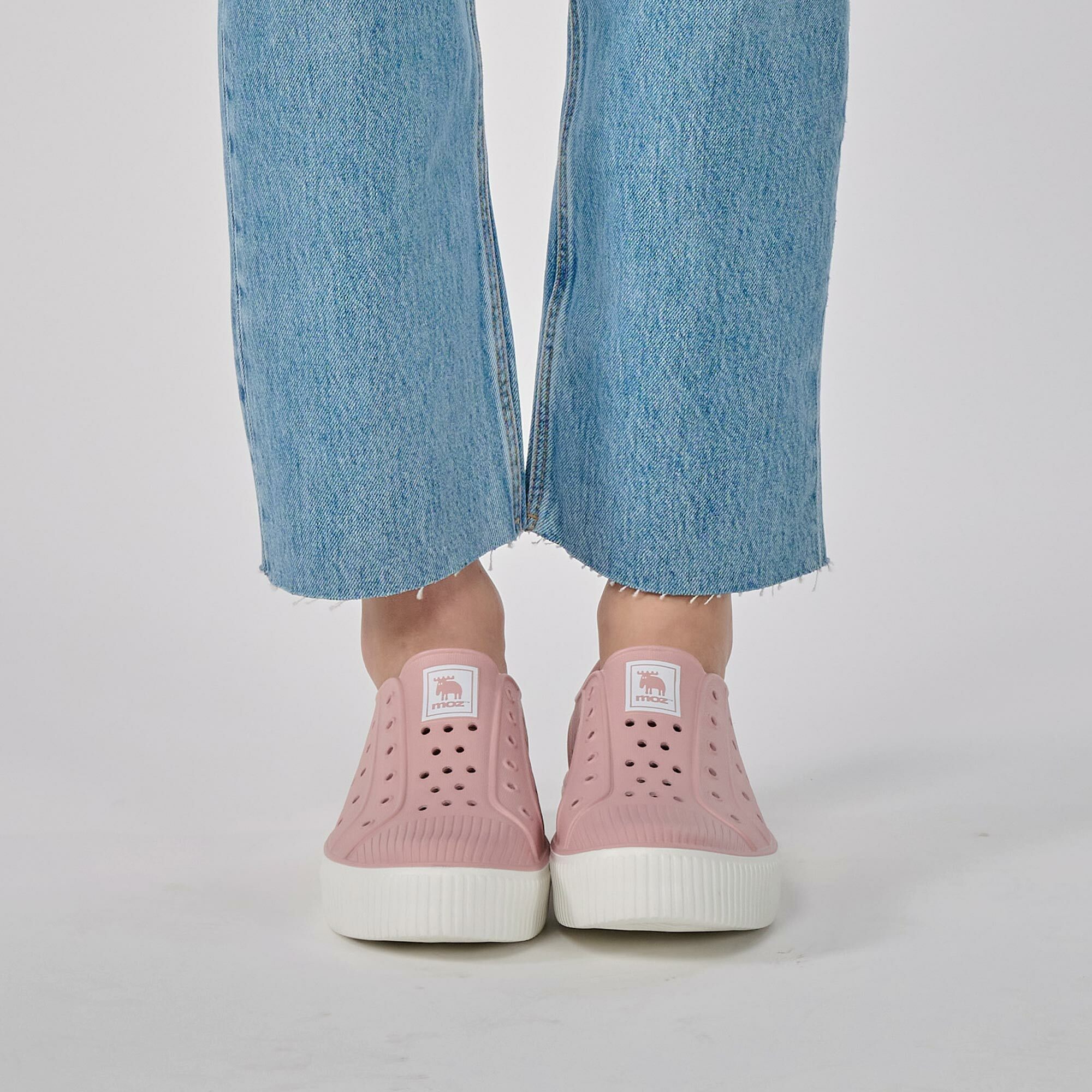 moz瑞典 駝鹿 雙色洞洞餅乾水鞋 (珊瑚粉) 全球首創 舒適厚底 防潑水+全防水-附鞋扣