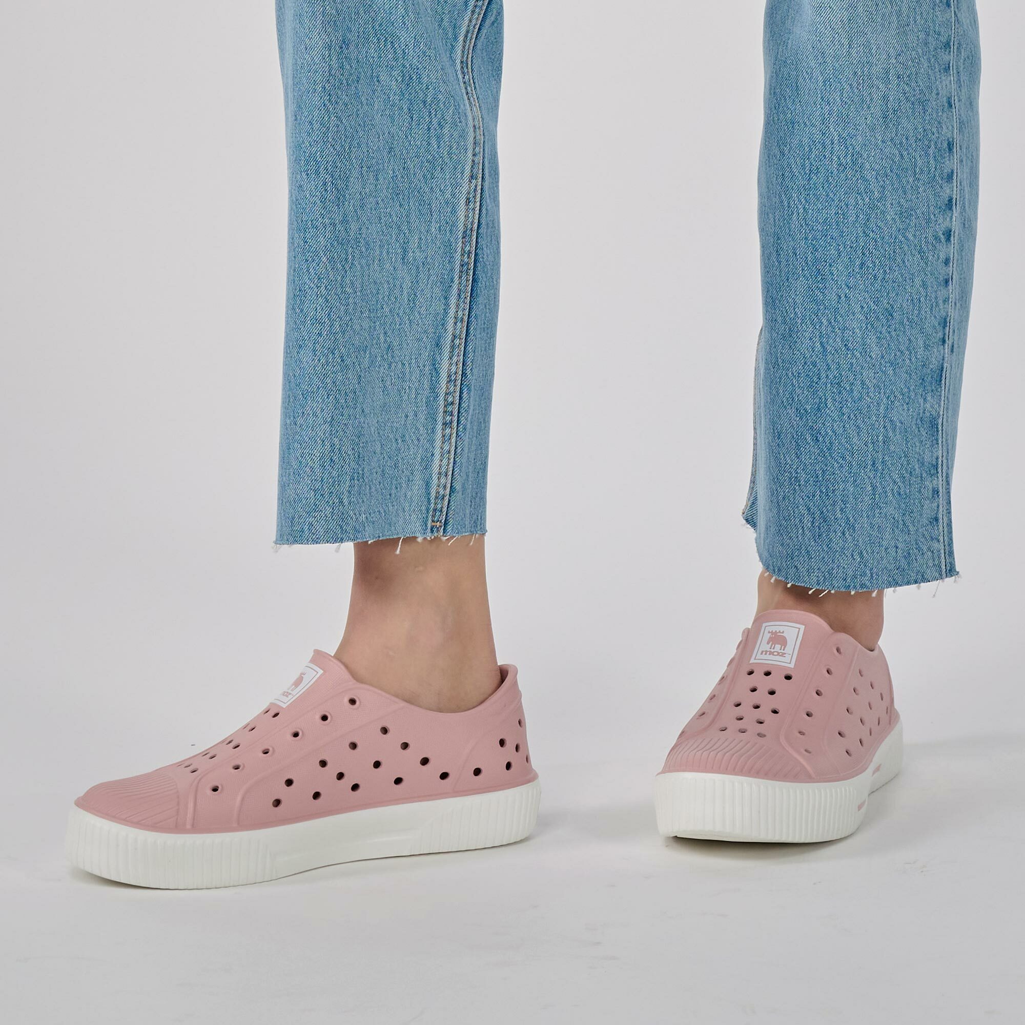 moz瑞典 駝鹿 雙色洞洞餅乾水鞋 (珊瑚粉) 全球首創 舒適厚底 防潑水+全防水-附鞋扣