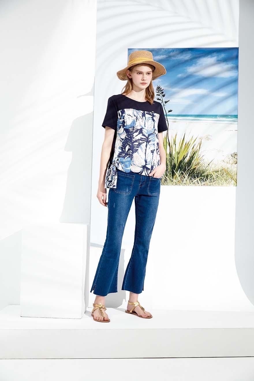 時尚開叉修身顯瘦九分牛仔喇叭褲S6201