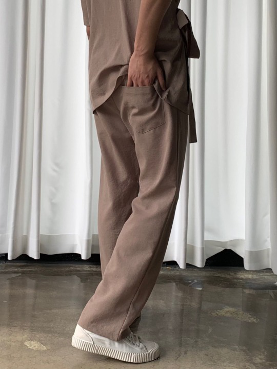 亞麻鬆緊帶闊腿褲