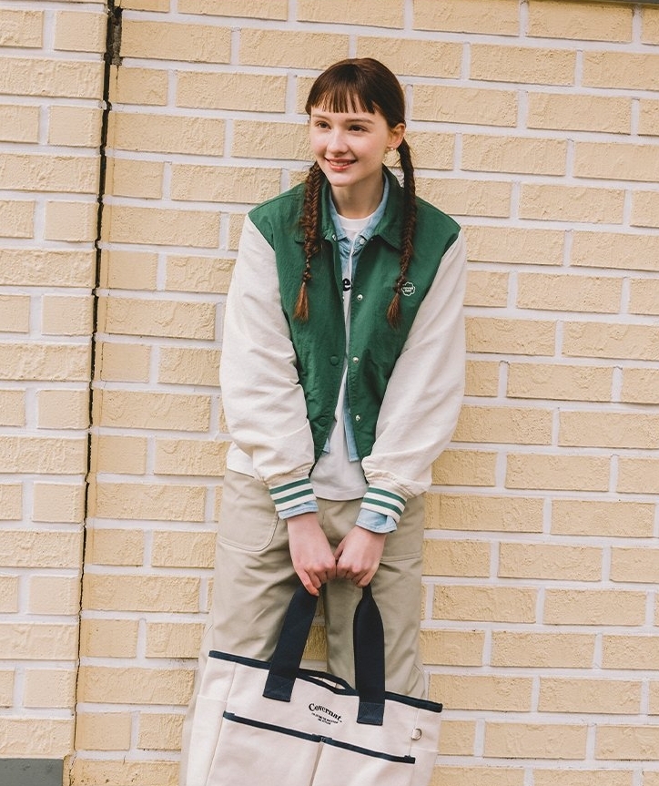 韓國代購 COVERNAT 學院風外套 翻領 棒球外套 休閒 女款 綠 MAY-