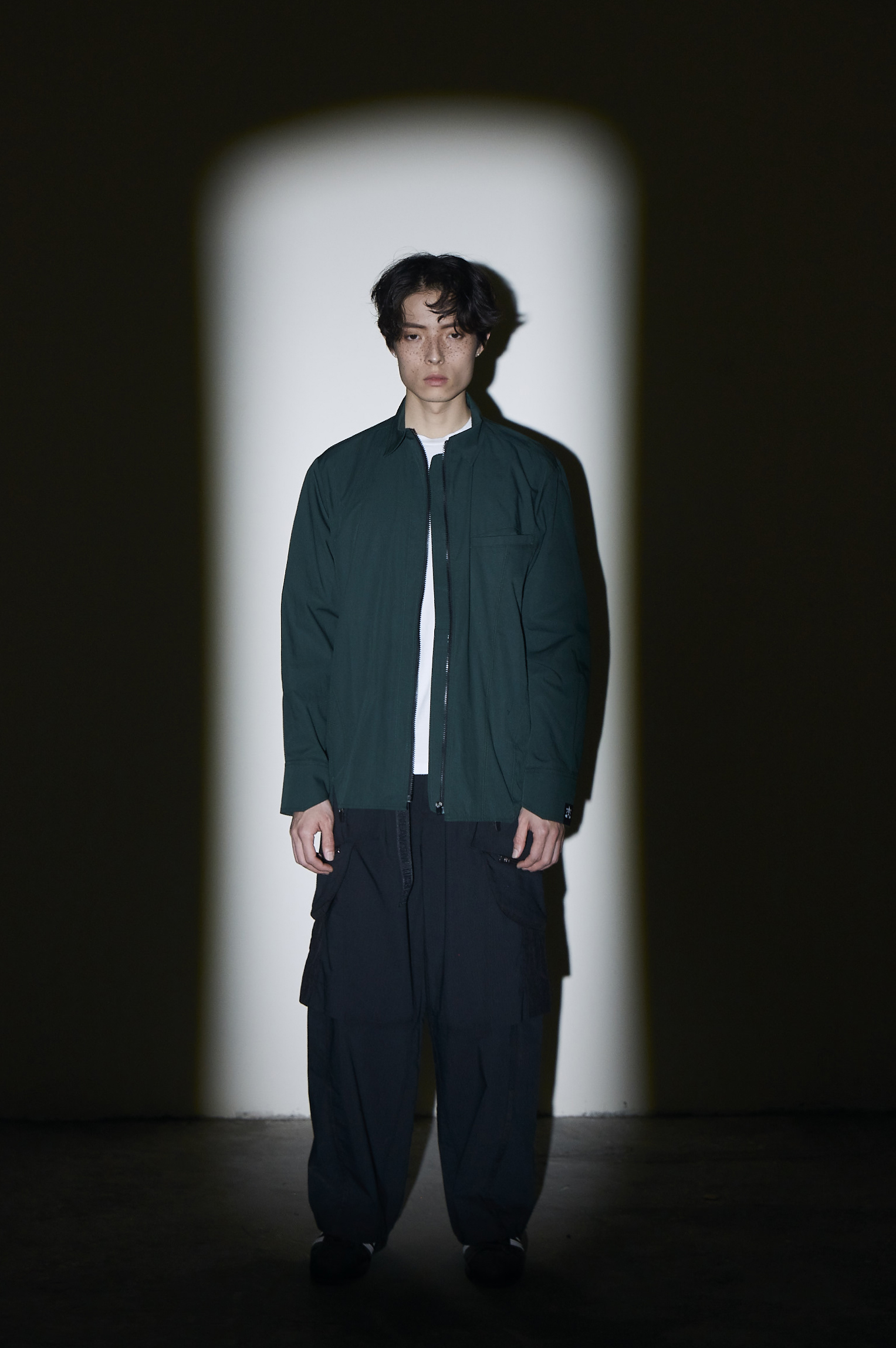 剪接拉鍊長袖襯衫- 綠