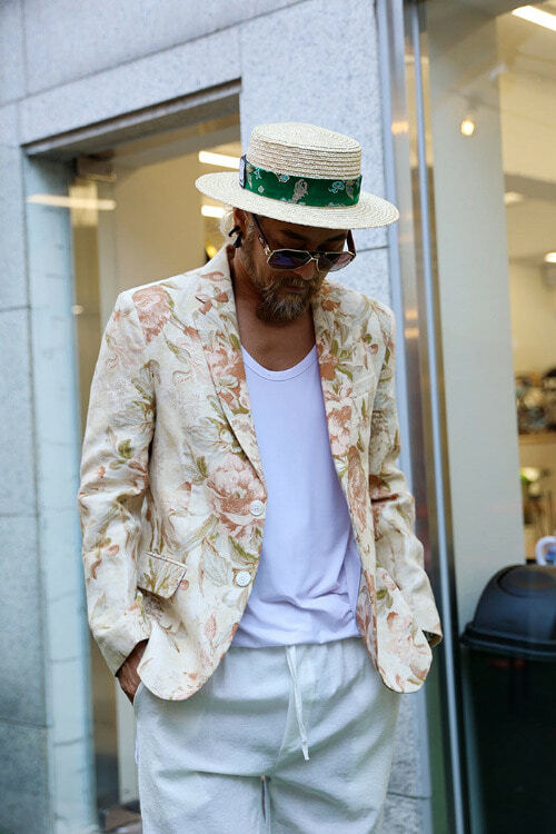 亞麻花卉夏季西裝外套