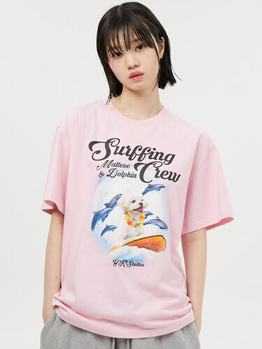 ◆Wai Kei◆ Puppy Dolphin Surfing Crew Short Sleeve T-Shirt PRE-ORDER) WAI KEI PUPPY DOLPHIN SURFING CREW SHROT SL