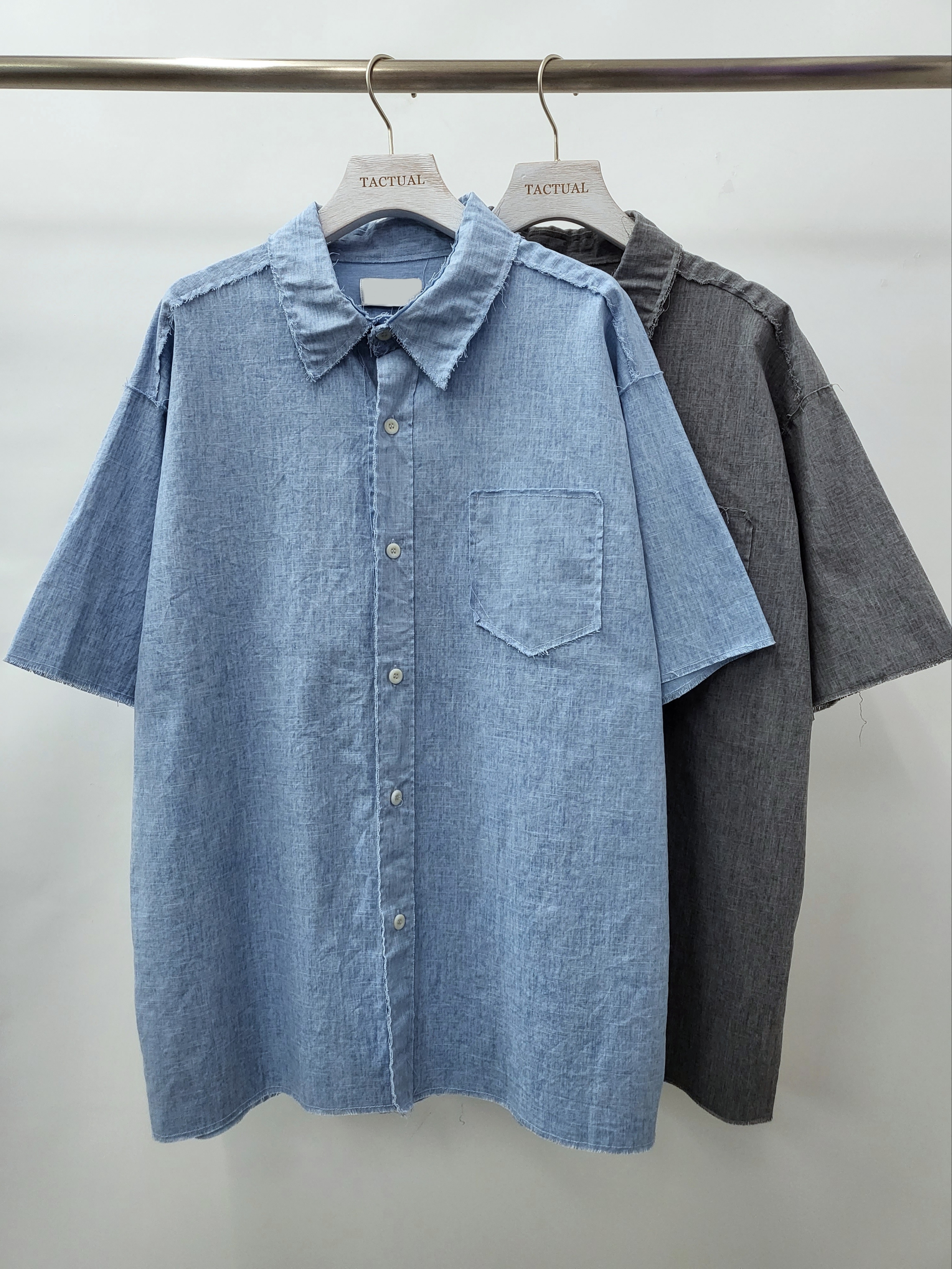 淨色牛仔破邊短袖恤衫 S2036