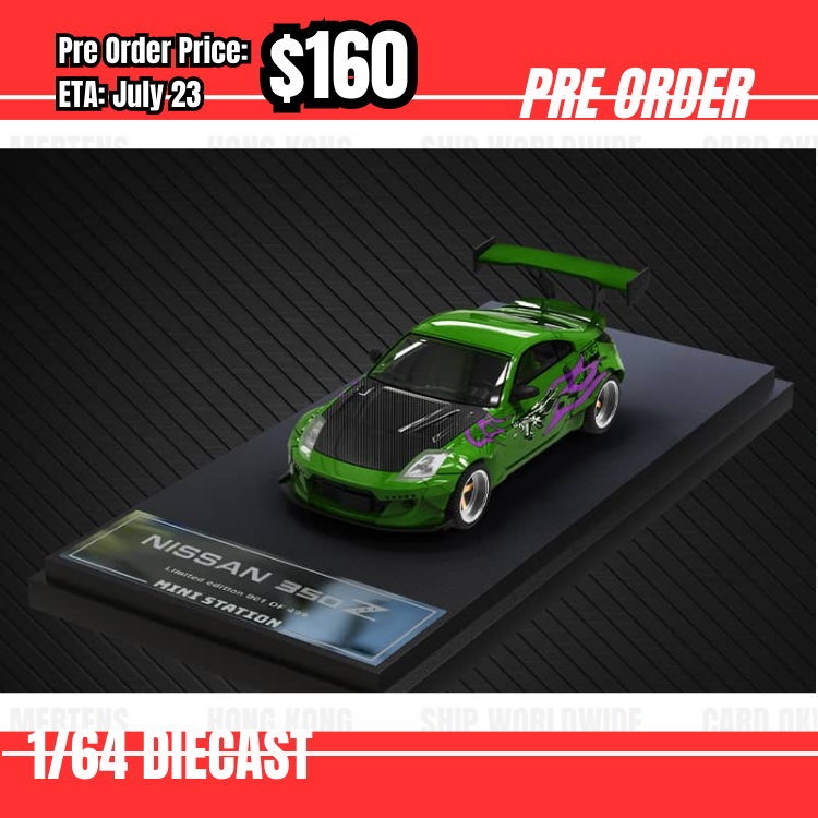 Pre Order-$160 Time Micro 1;64 Nissan Fairlady Z33 350Z Wide Body Green NFS [OD27/05]