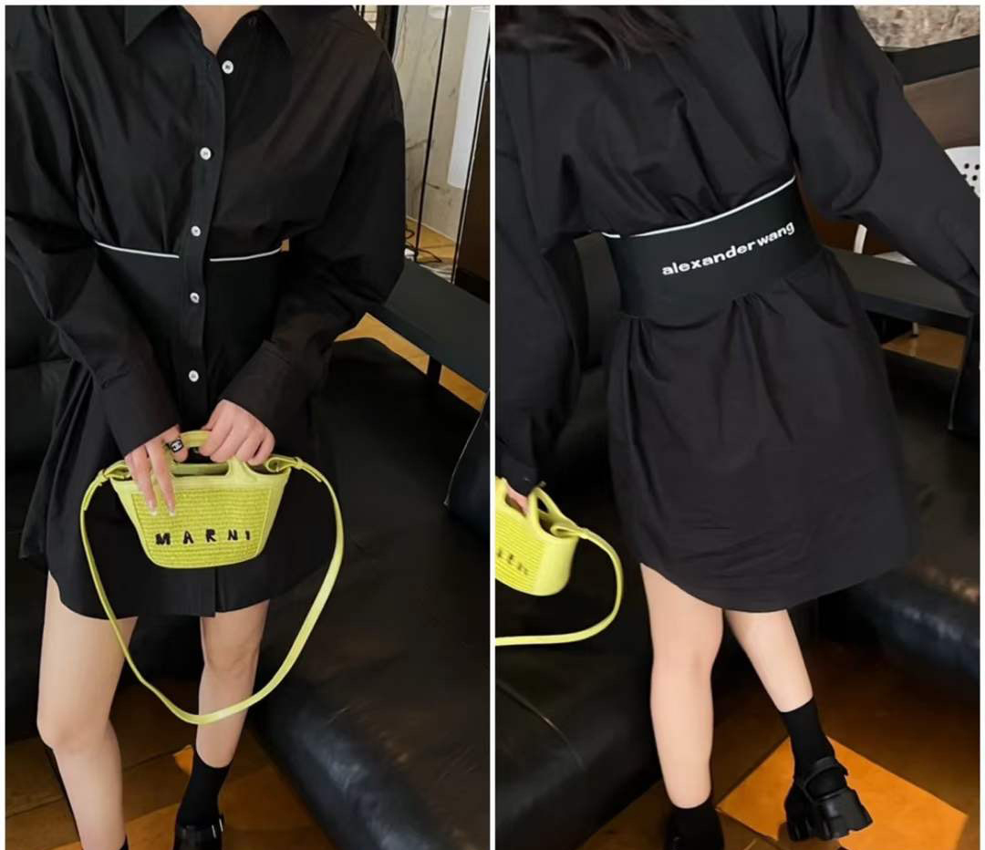 Alexander wang 黑色腰帶襯衣裙-M