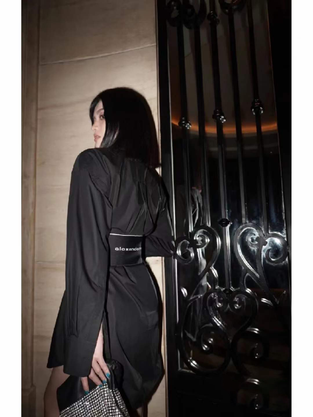 Alexander wang 黑色腰帶襯衣裙-M