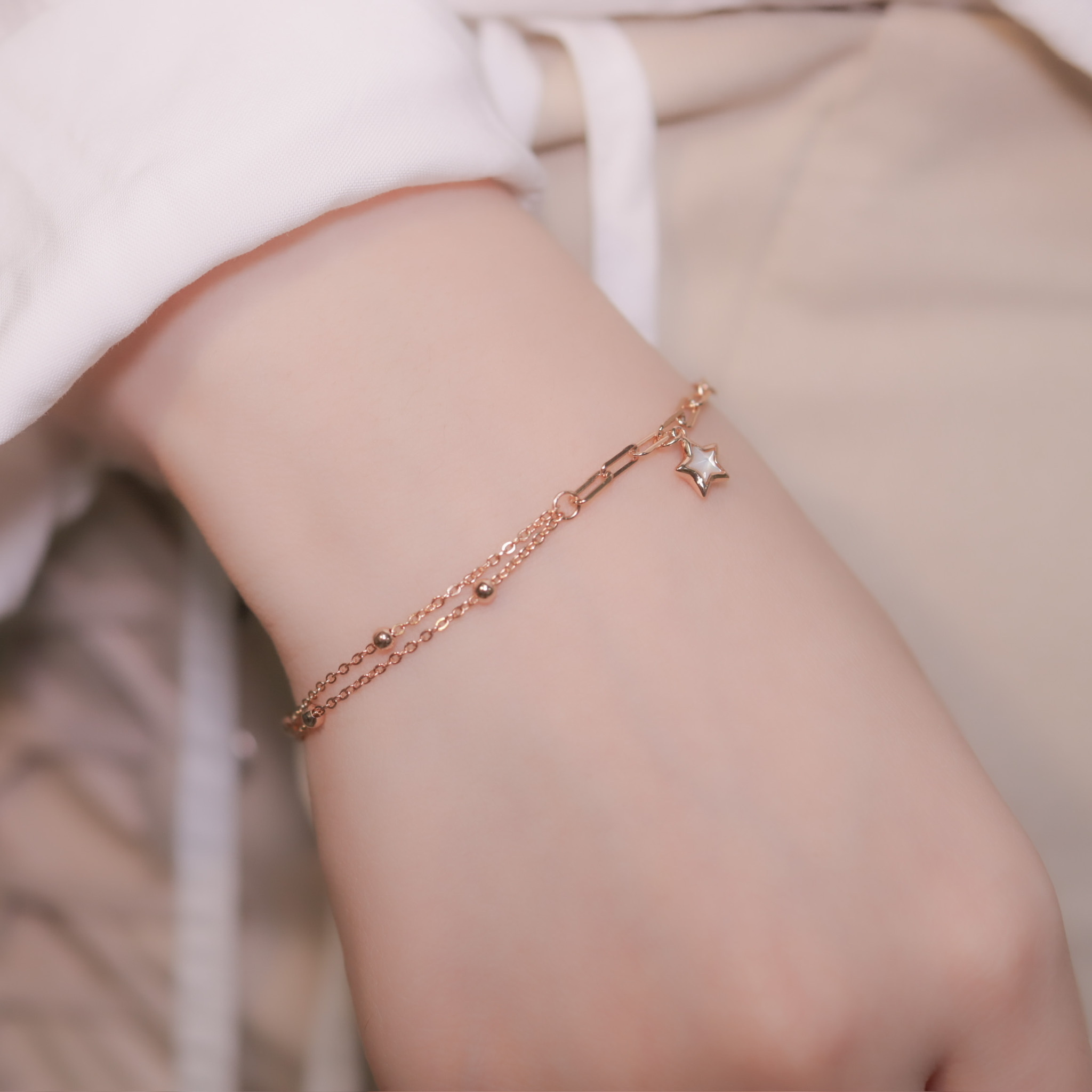 | 925純銀・ 玫瑰金 | 星話半雙層手鏈 | BR0585 |