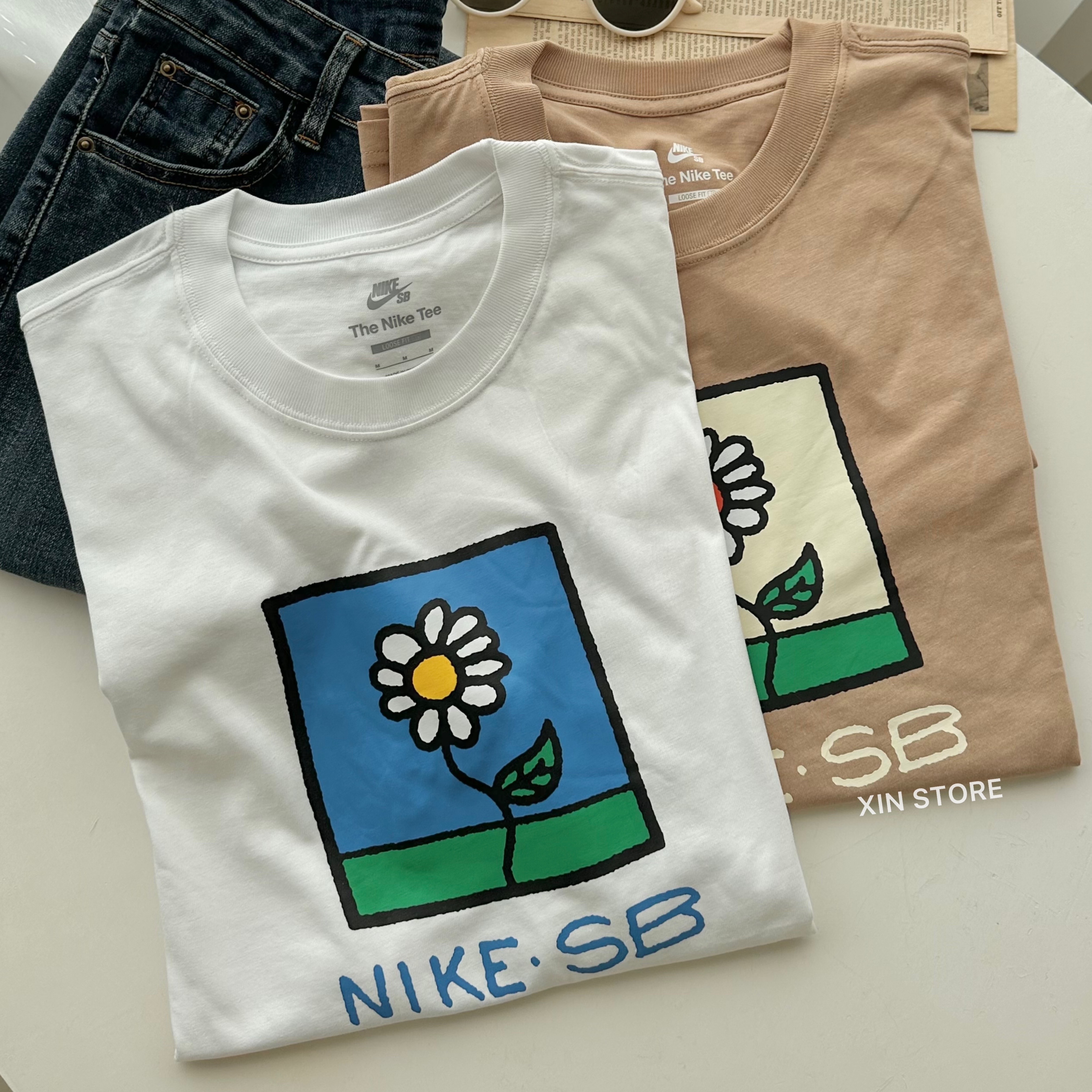 Nike SB Floral 短Tee 小花雛菊花卉塗鴉印花寬鬆短袖白奶茶