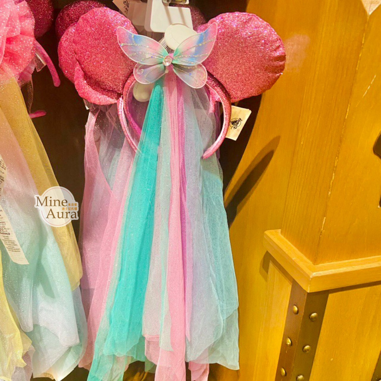 米奇 Mickey 立體耳朵造型 漸層蝴蝶 彩色頭紗 髮圈 髮箍 婚紗款 -上海迪士尼樂園