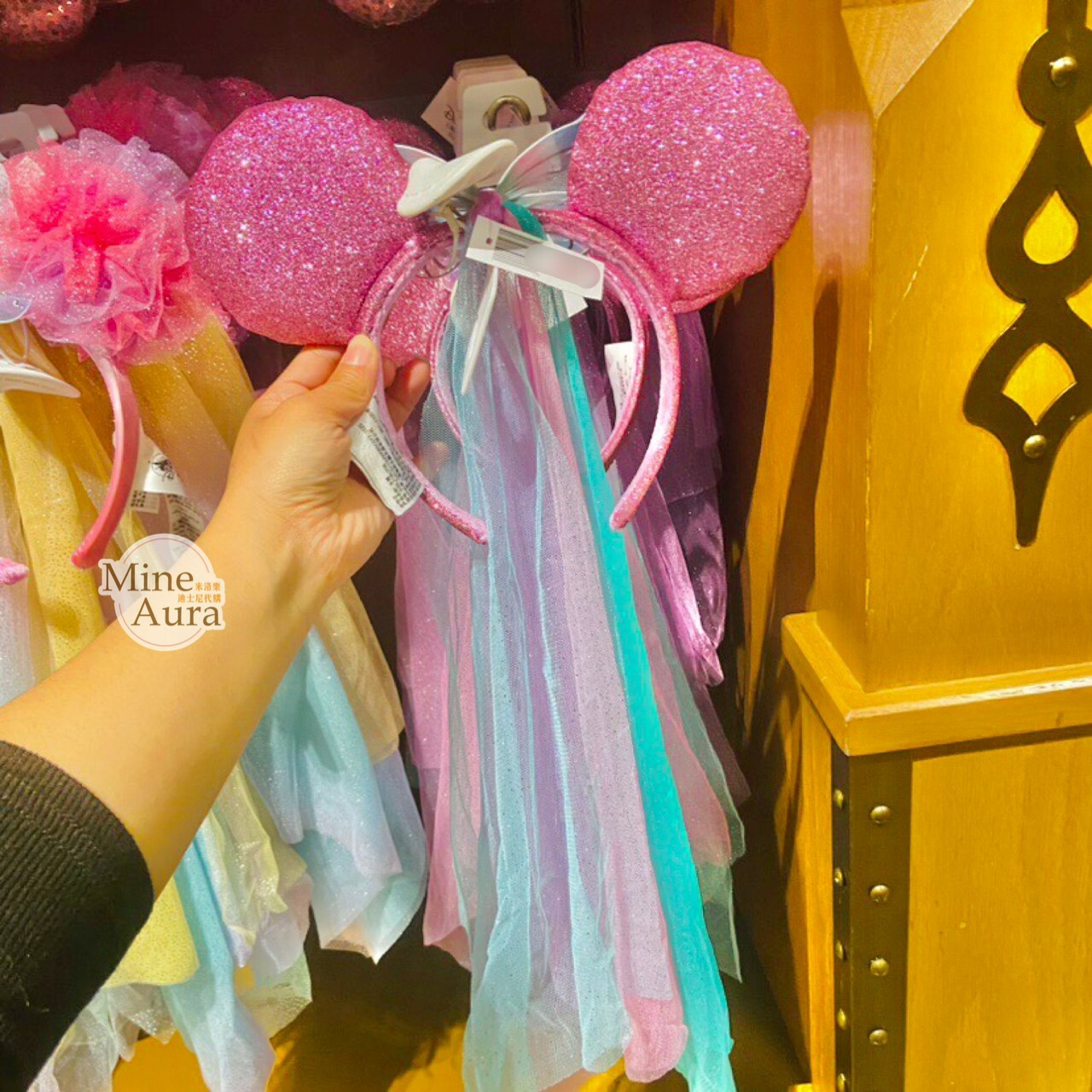 米奇 Mickey 立體耳朵造型 漸層蝴蝶 彩色頭紗 髮圈 髮箍 婚紗款 -上海迪士尼樂園