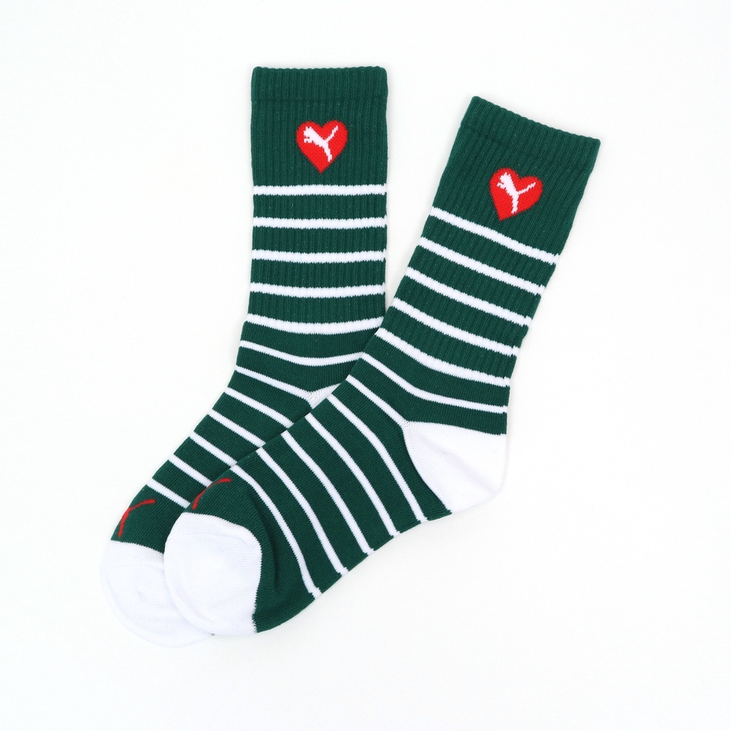 PUMA Fashion 聖誕綠 森林綠 深綠 愛心 長襪 小腿襪 襪子 條紋長襪 1雙組 BB136104