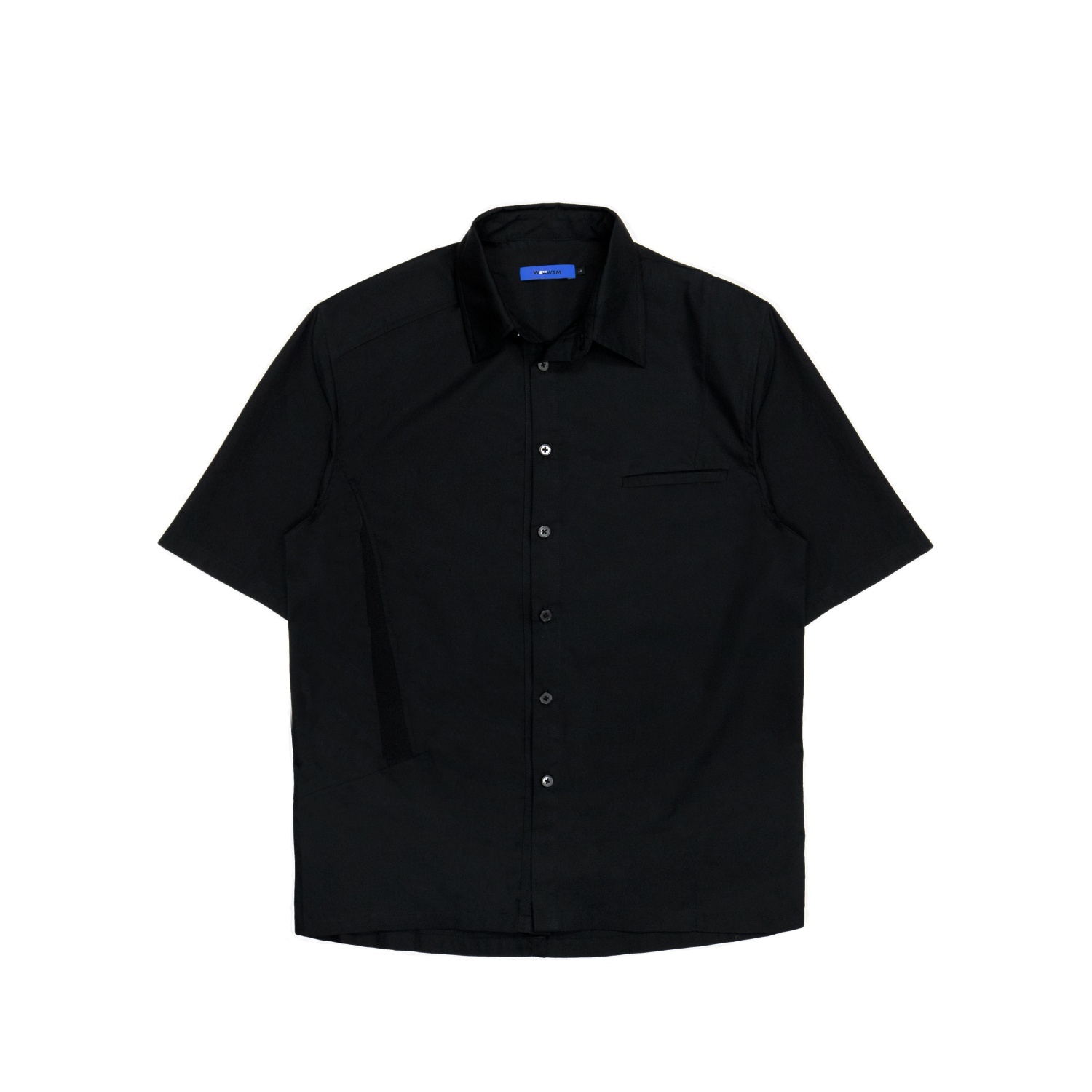 羅紋拼接短袖襯衫- 黑