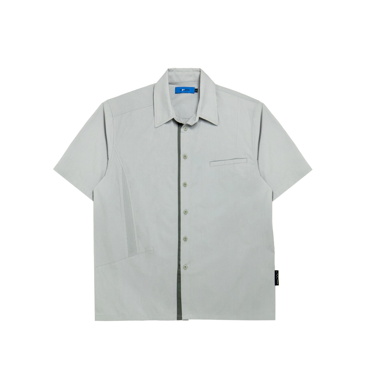 羅紋拼接短袖襯衫- 淺灰