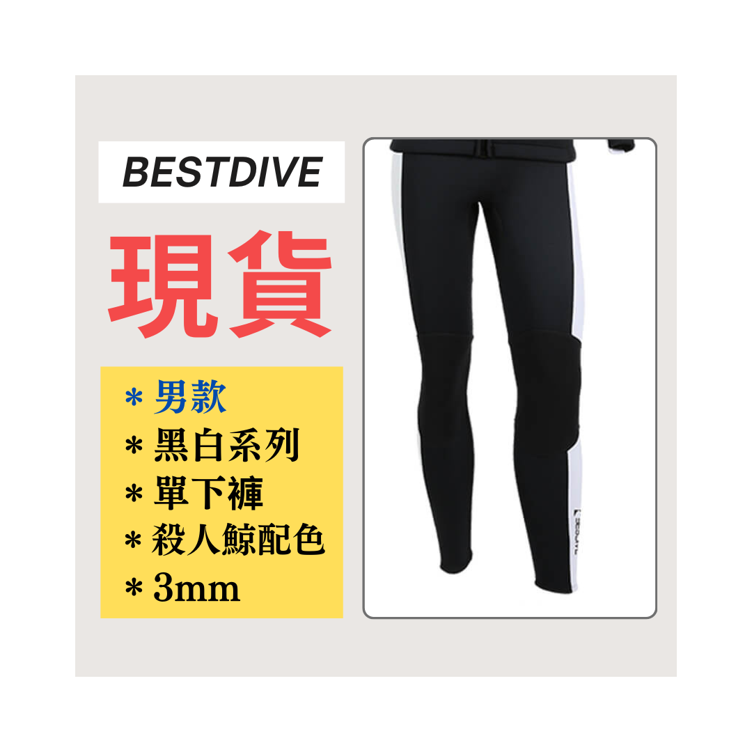 ▲現貨 Bestdive 男款 3mm 黑白系列 超彈下褲 殺人鯨配色