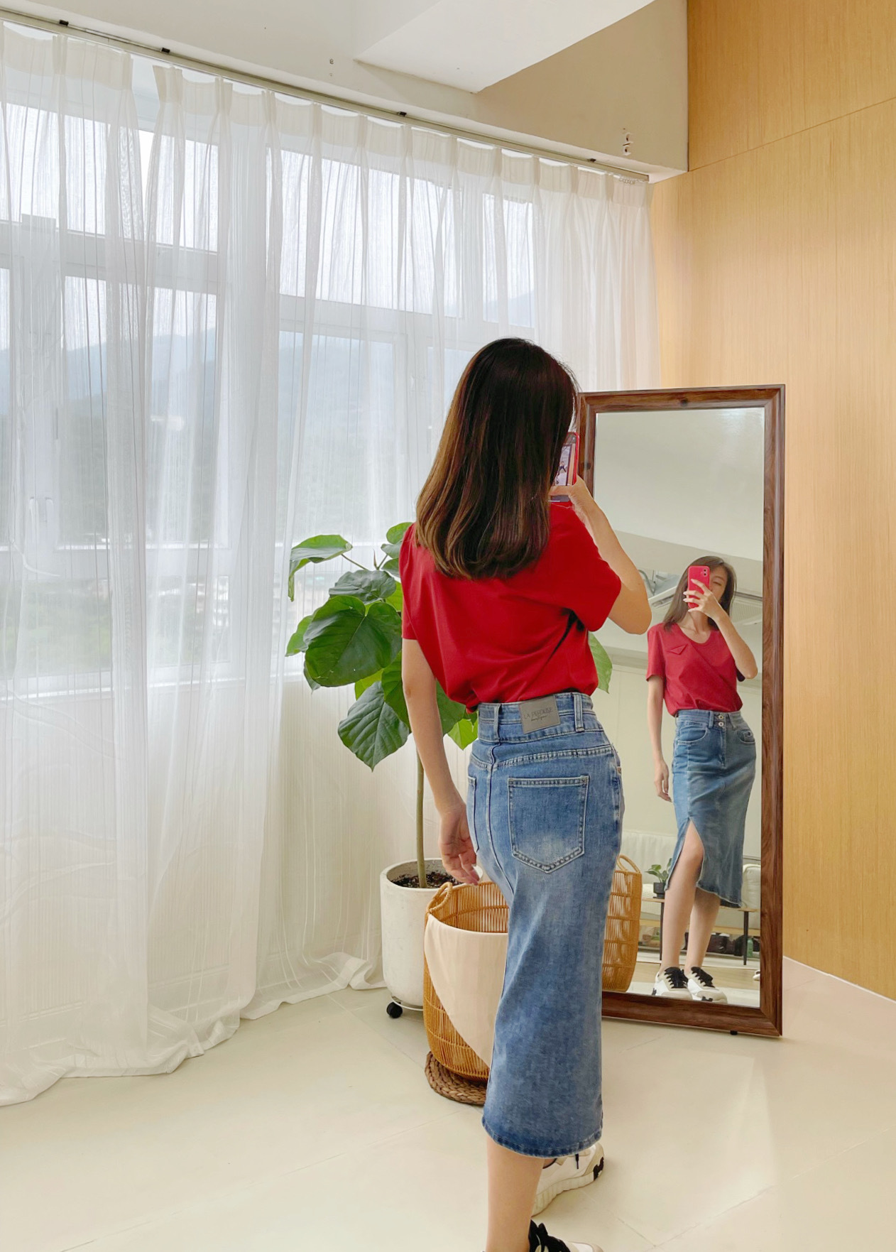 Front Slit Midi Denim Skirt_SK236L17