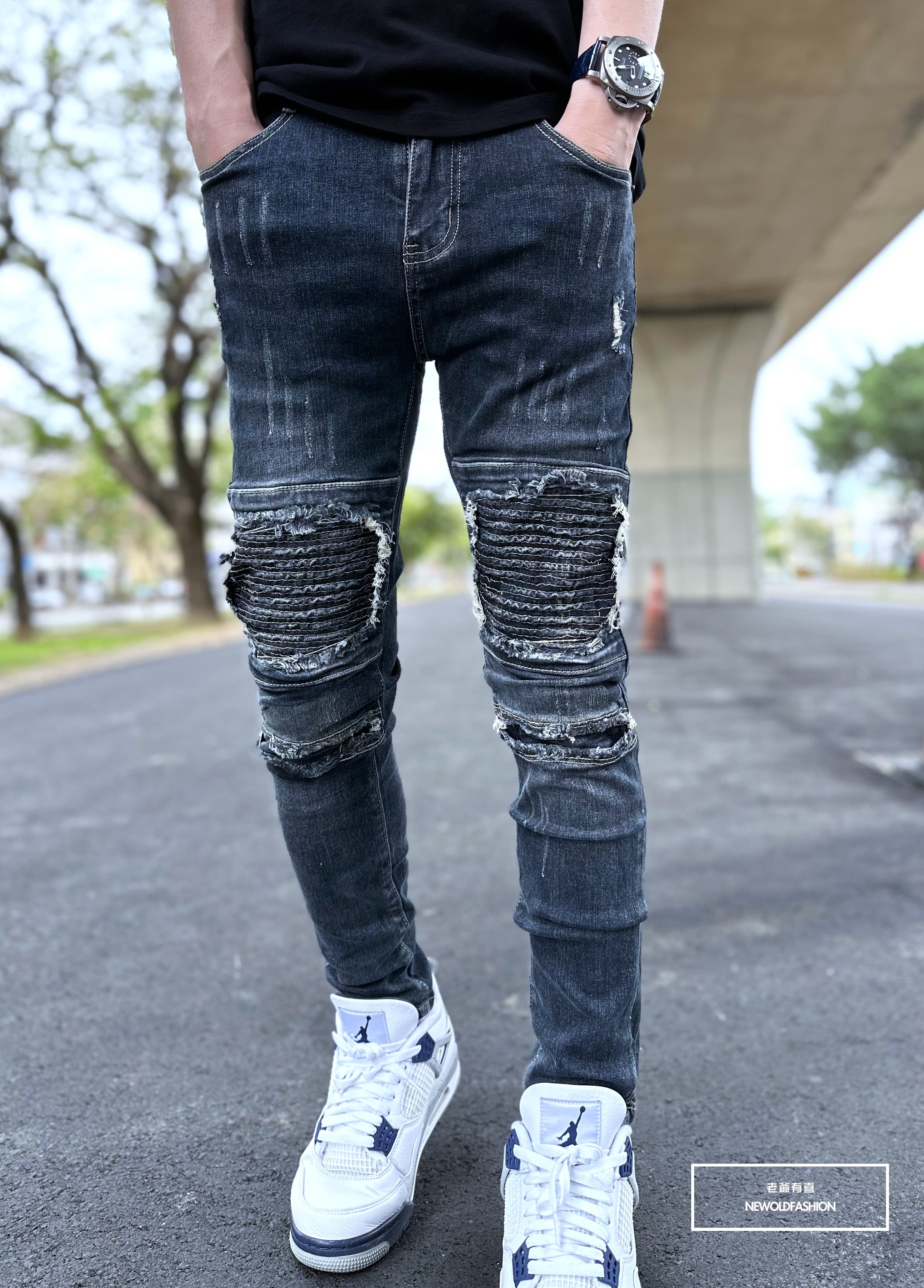 『新品上市』重磅深藍機車補丁小直筒(NOF22093681)