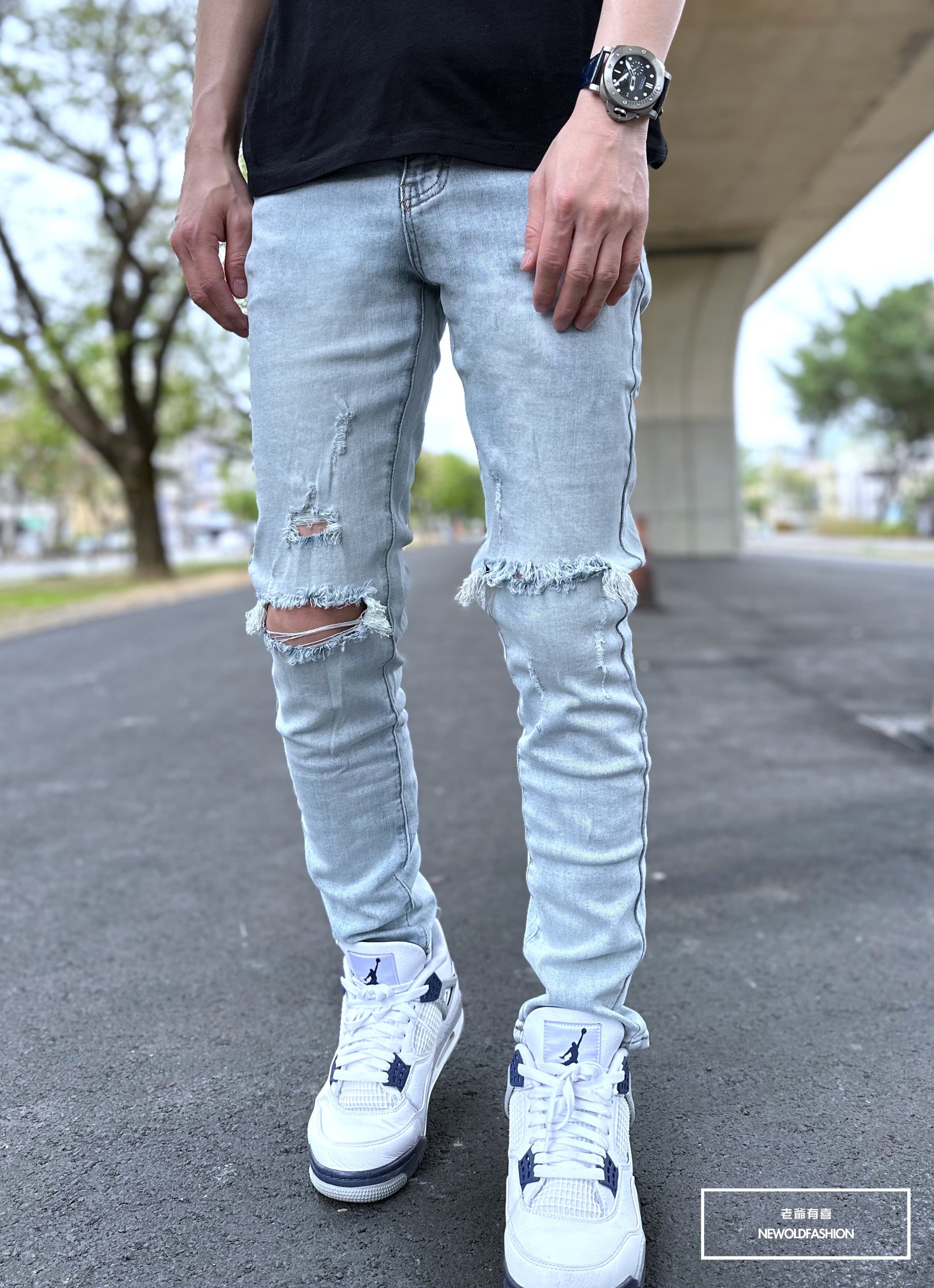 『新品上市』重磅刷白藍雙膝破壞小直筒褲(NOF22073107)