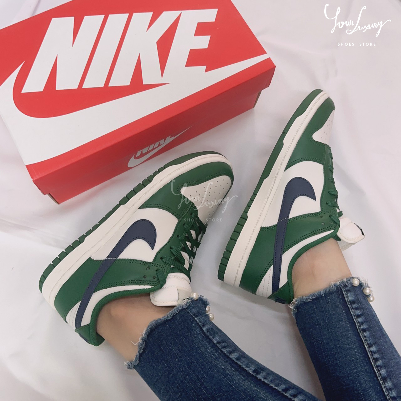 【Luxury】Nike Dunk Low Gorge Green 綠 深藍勾 蛋殼 DD1503-300 白綠午夜藍