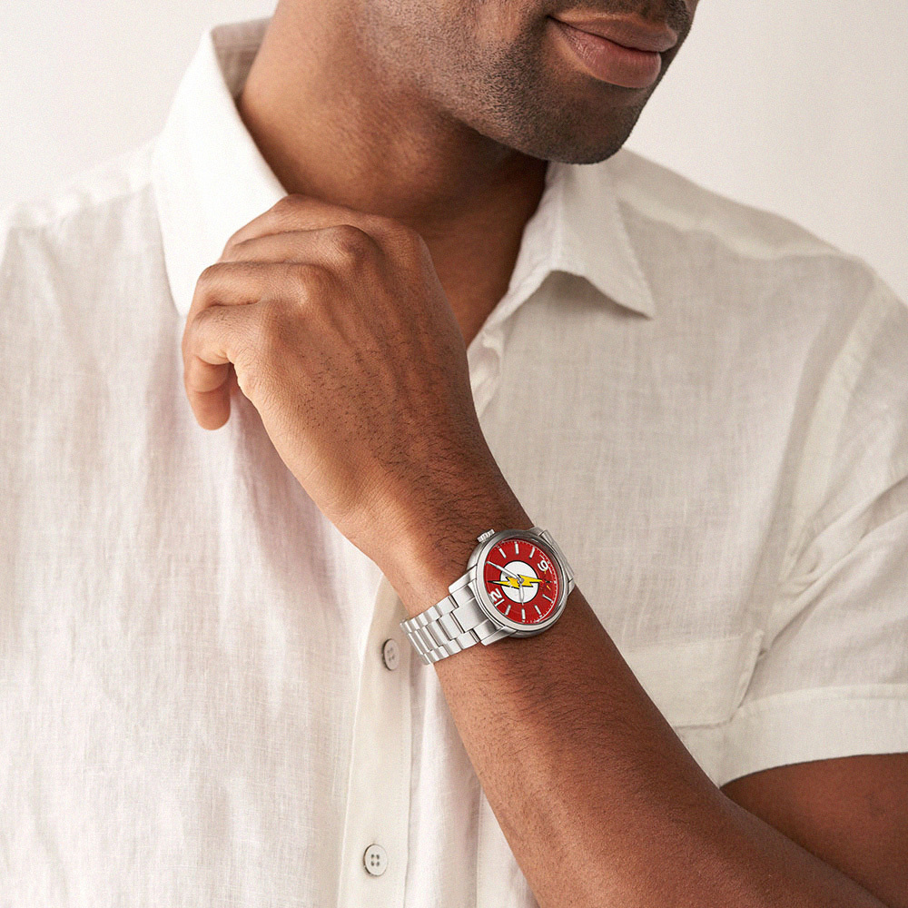 The Flash 閃電俠限量經典紅色手錶 銀色不鏽鋼錶帶 40MM LE1162