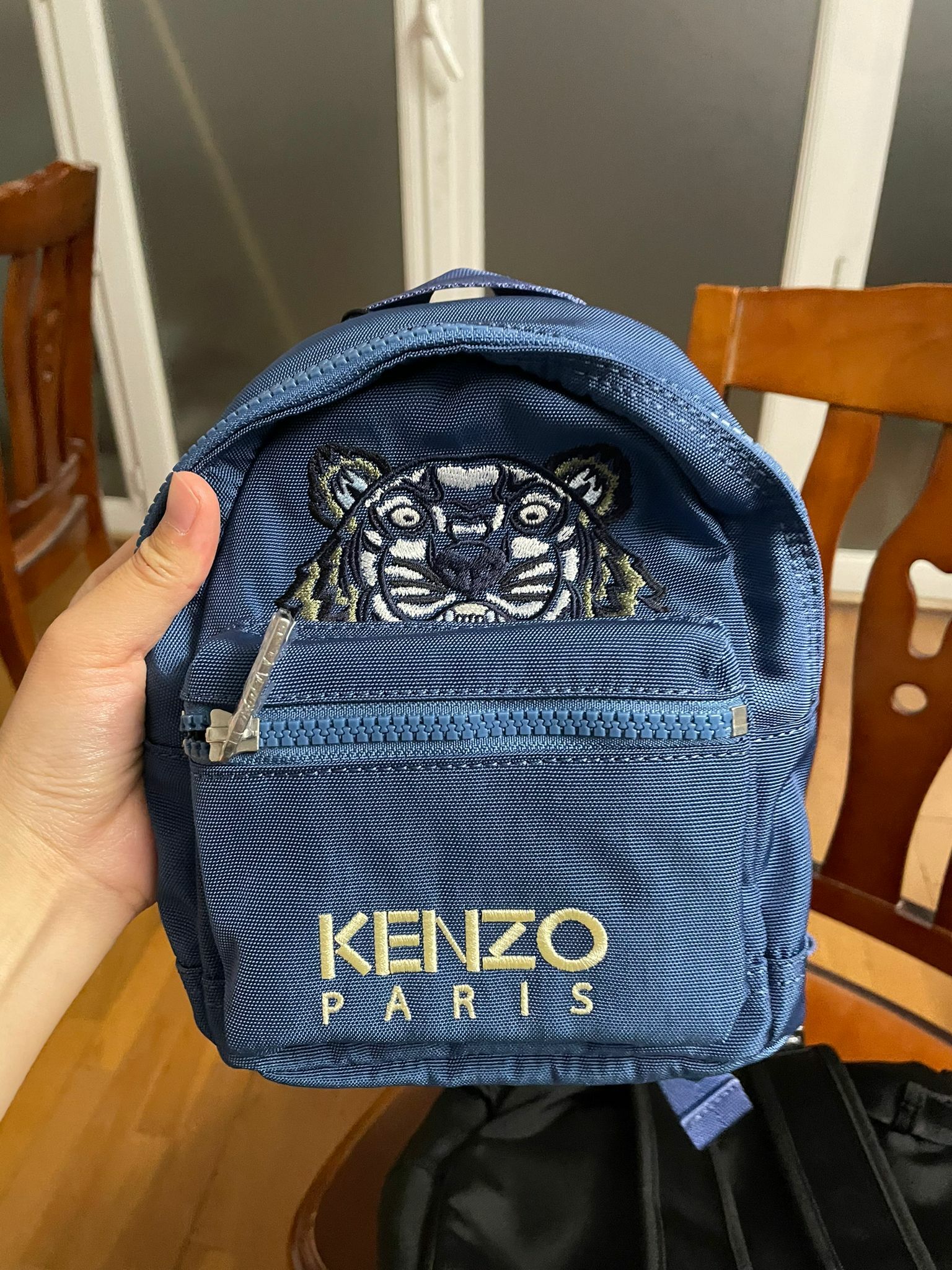 KENZO BLUE MINI BACKPACK WITH TIGER LOGO AND WORD