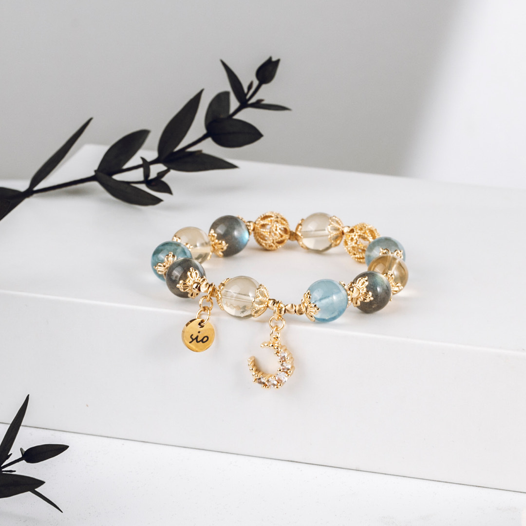 【月野】菲碧的神諭-黃水晶海藍寶月光石水晶手鍊/水晶手串