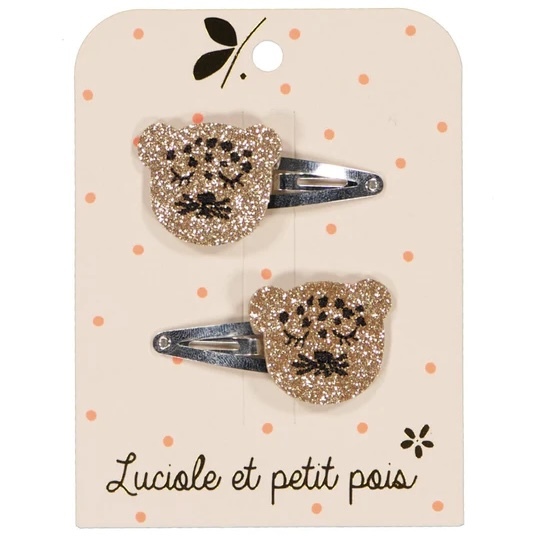 法國 Luciole et Petit Pois/ Leopards hair clips - Gold glitter（一對）