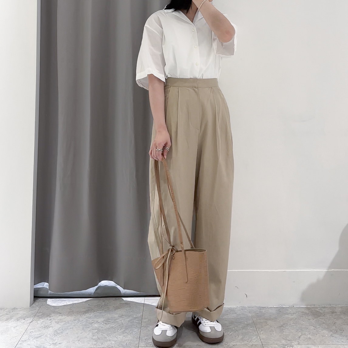 Rayon隱釦錐感西褲(米/S)