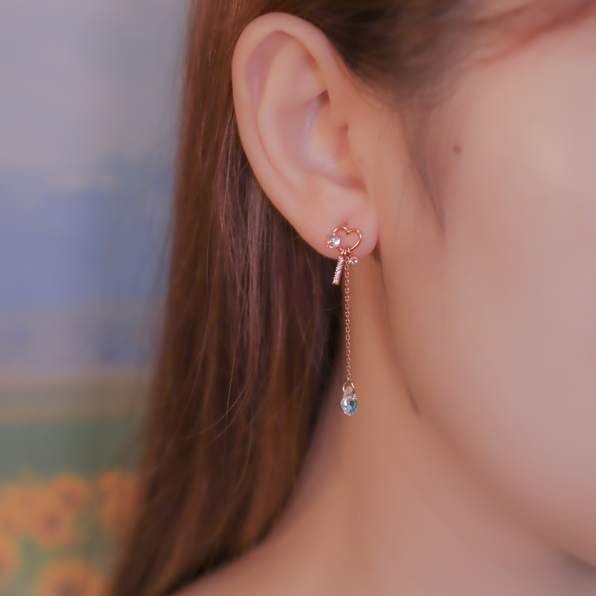 | 925純銀・厚鍍玫瑰金 | 心心點燈耳環 | EA0366 |