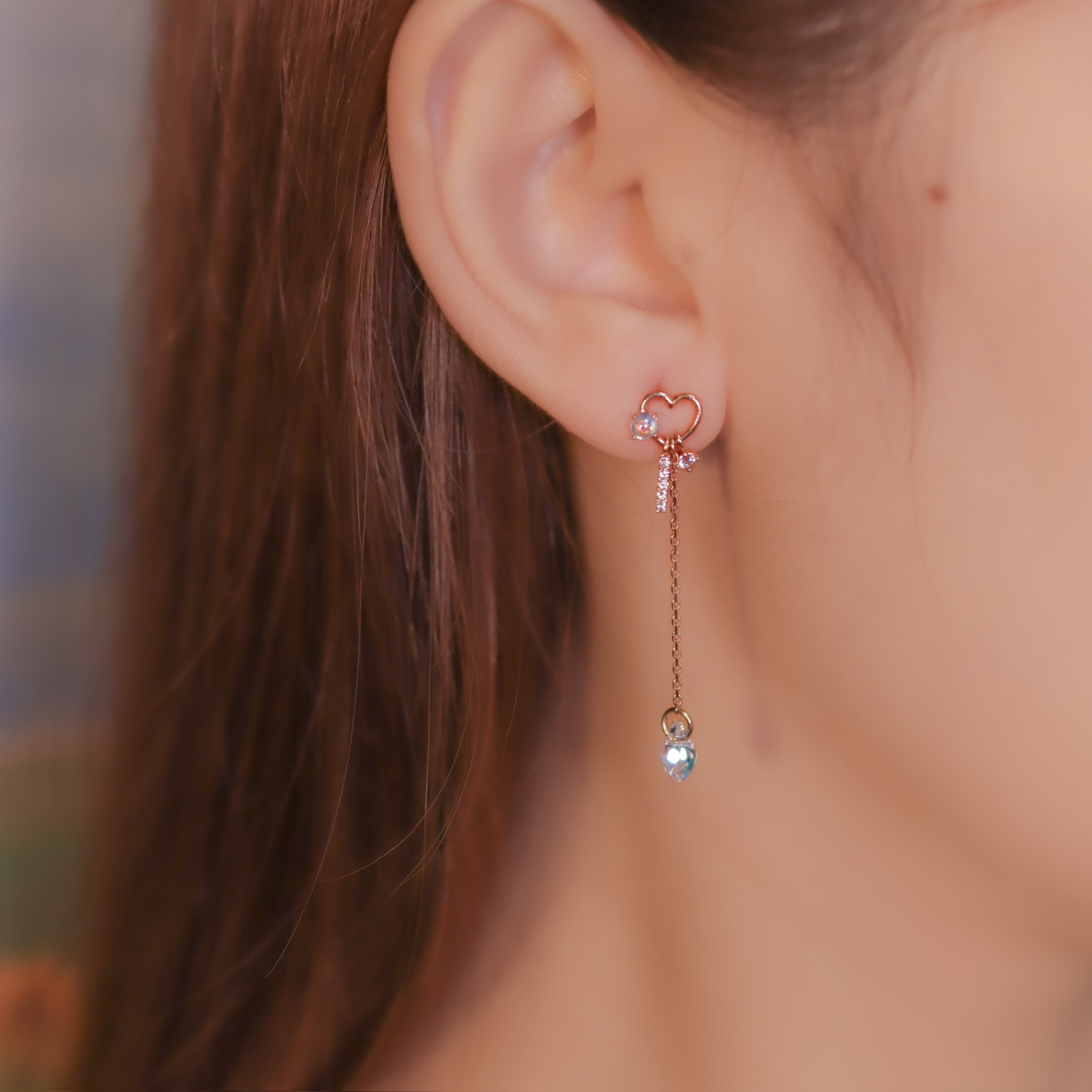 | 925純銀・厚鍍玫瑰金 | 心心點燈耳環 | EA0366 |