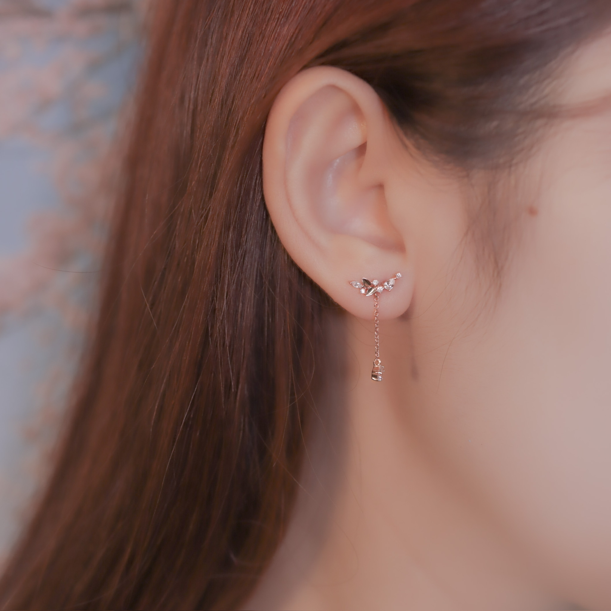 | 925純銀・ 厚鍍玫瑰金 | 花花國度耳環 | EA0650 |